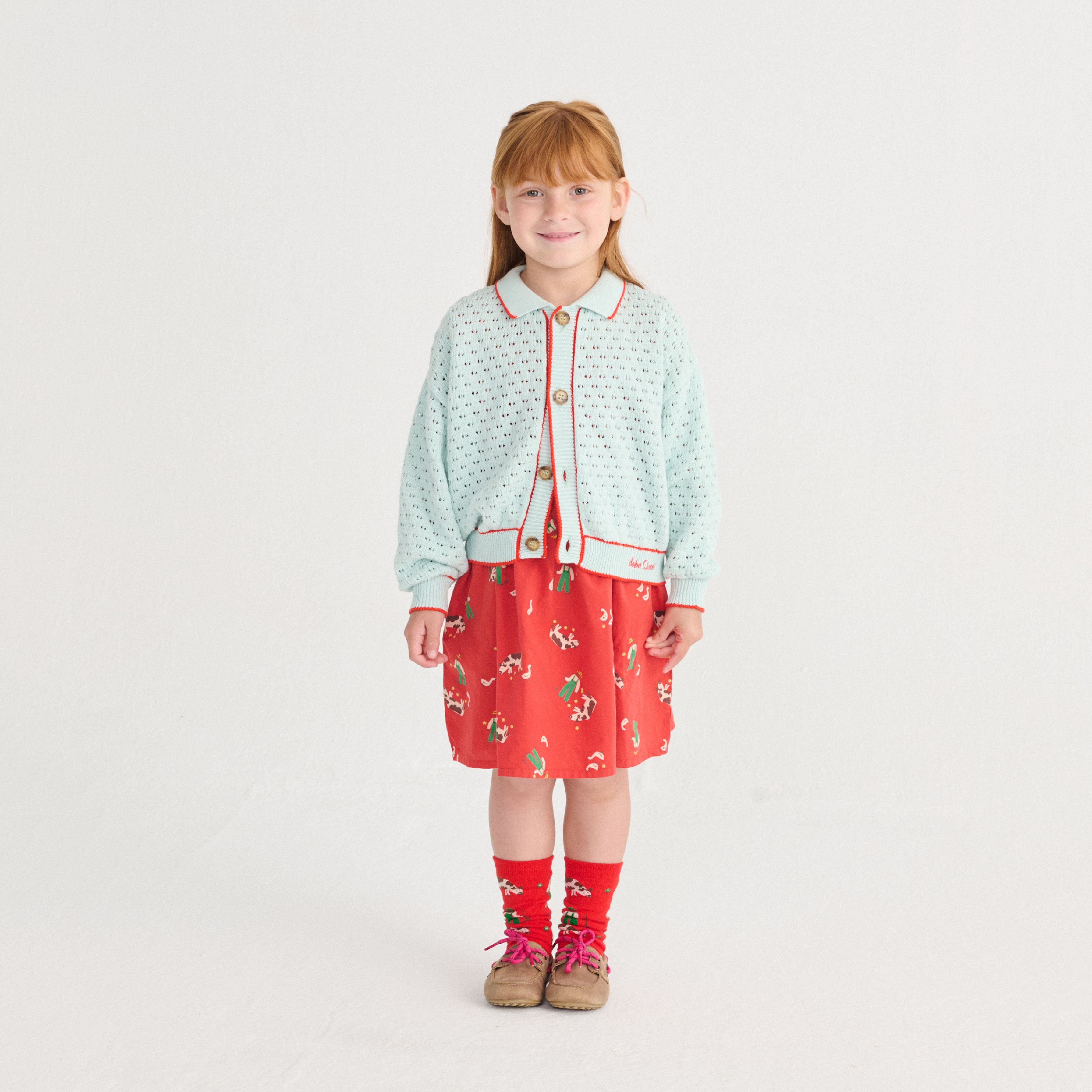 Girls Red Printed Cotton Dress