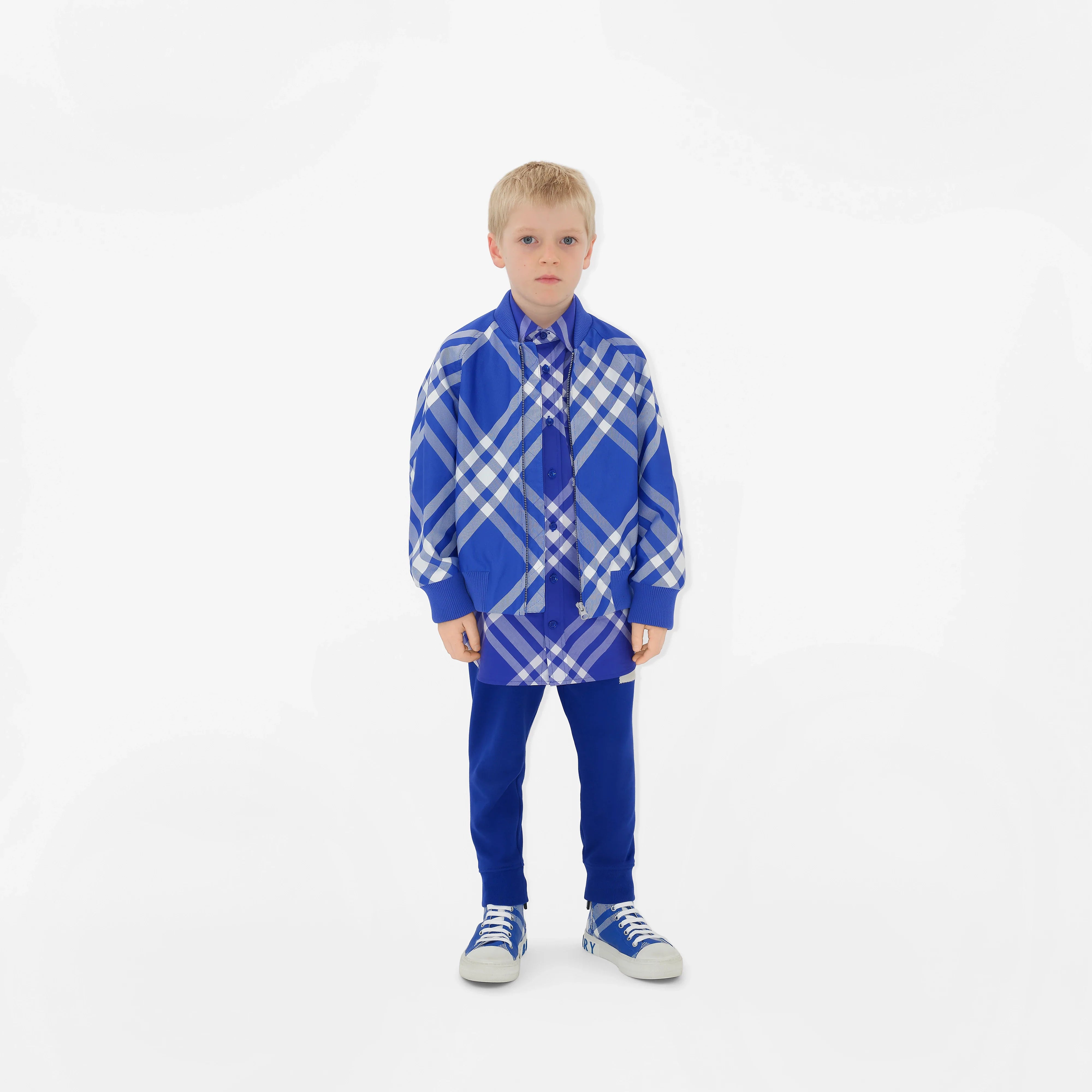 Kids Cotton Check High Top Trainers in Blue