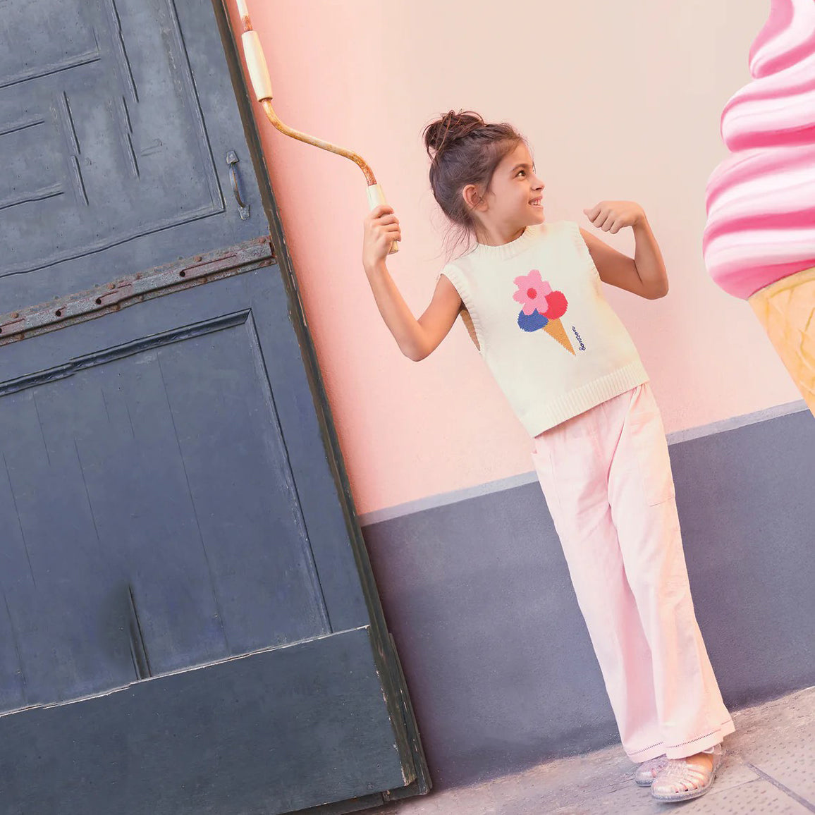Girls Pink Cotton Loose Trousers