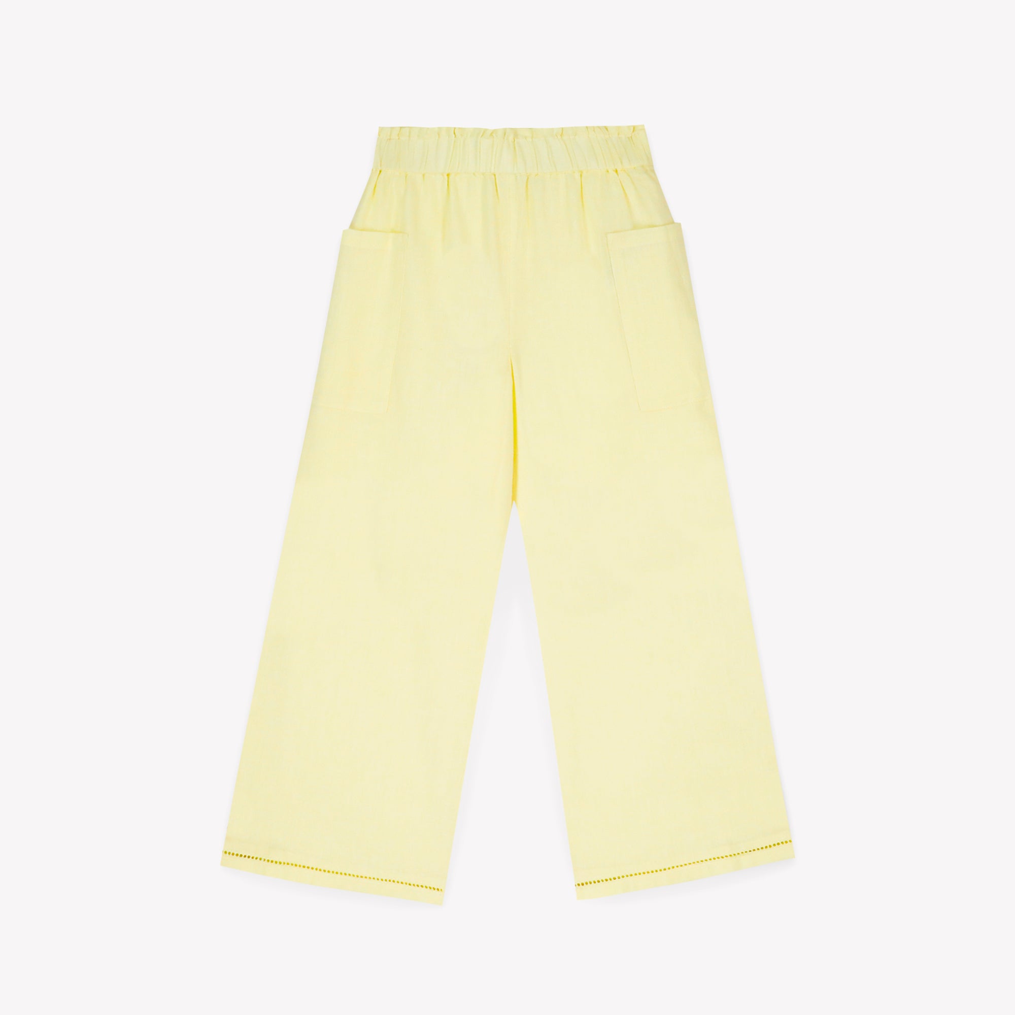Girls Light Yellow Cotton Trousers