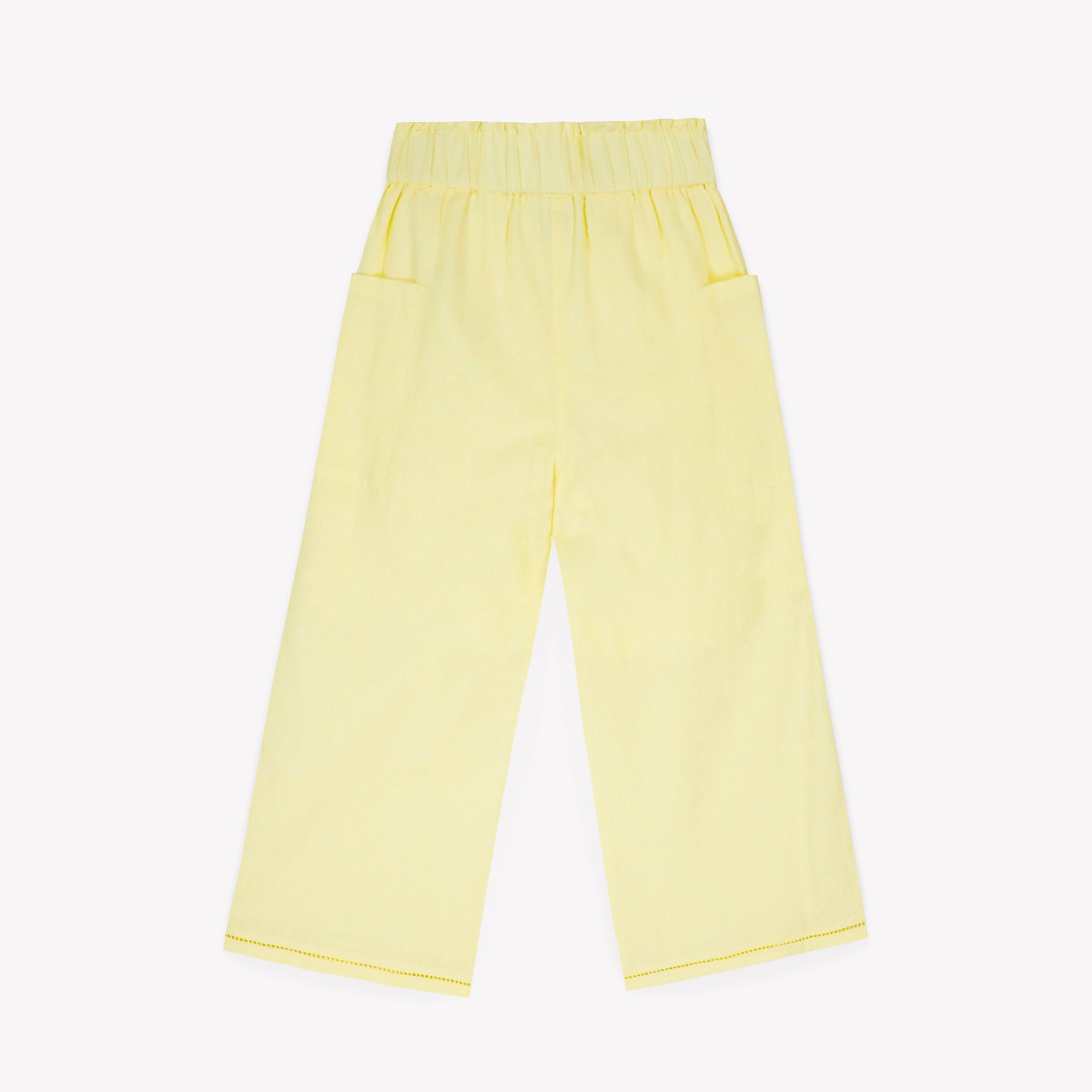 Girls Light Yellow Cotton Trousers