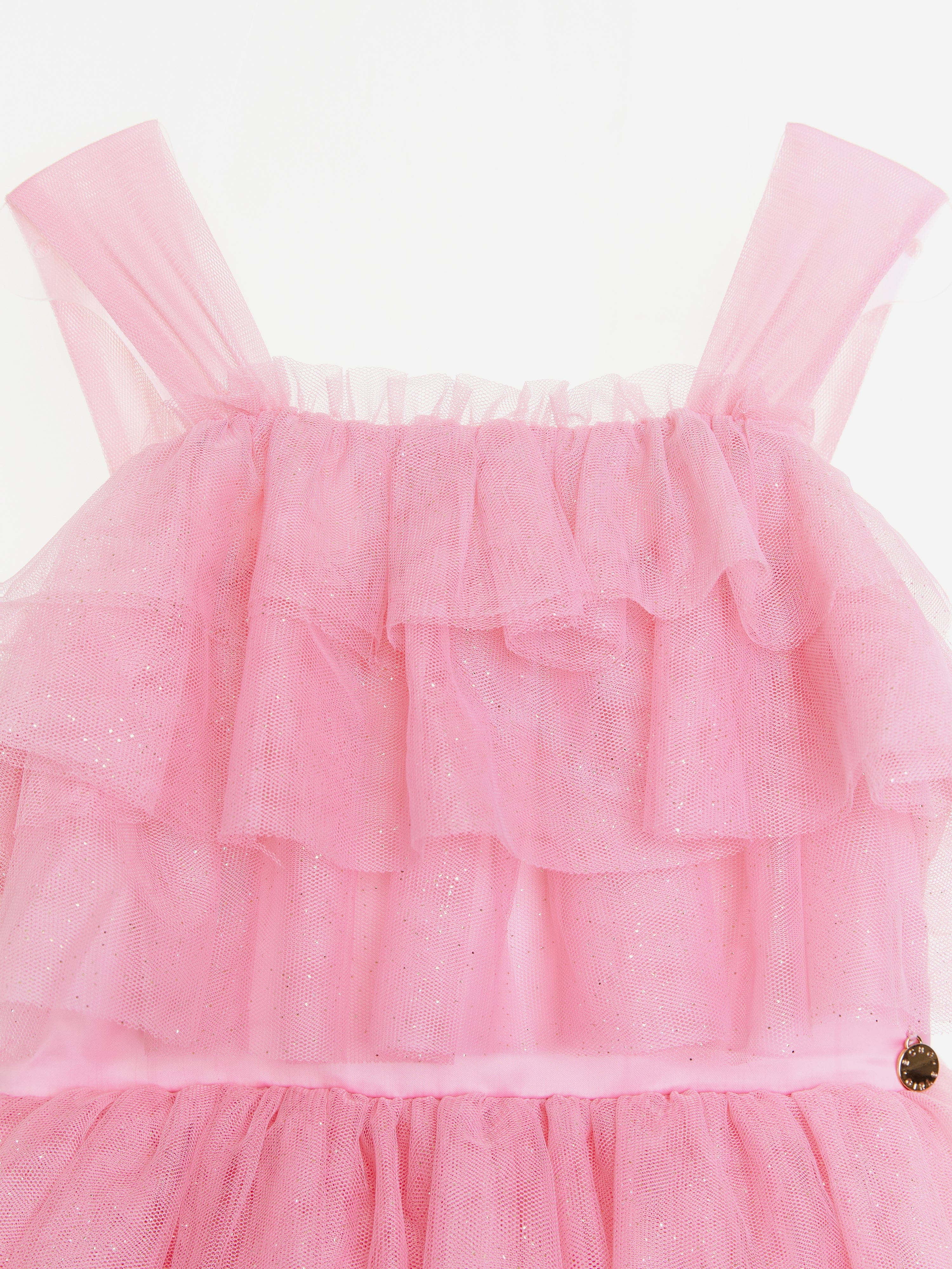 Girls Maxi Micro Plisse Tulle Dress in Pink