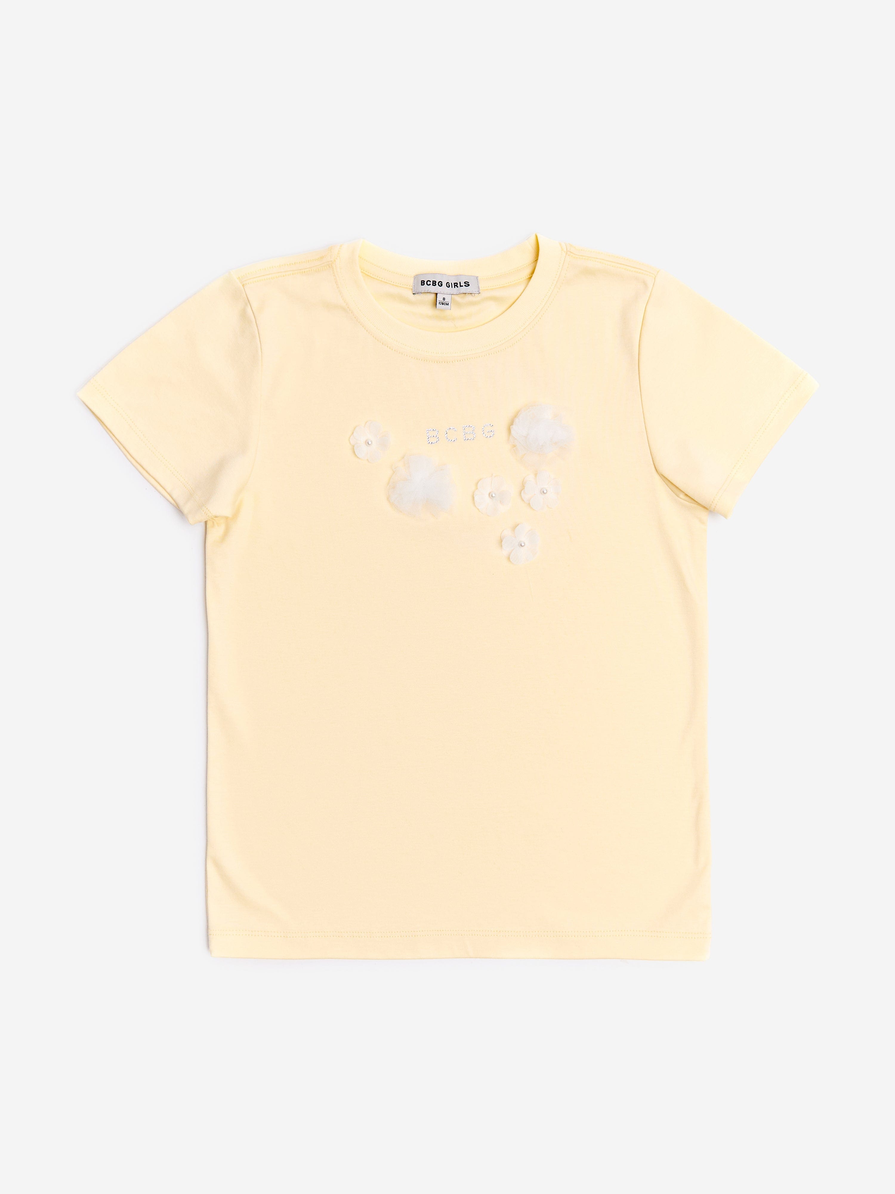 BCBG Girls Diamante Logo 3D Flowers T-Shirt in Yellow