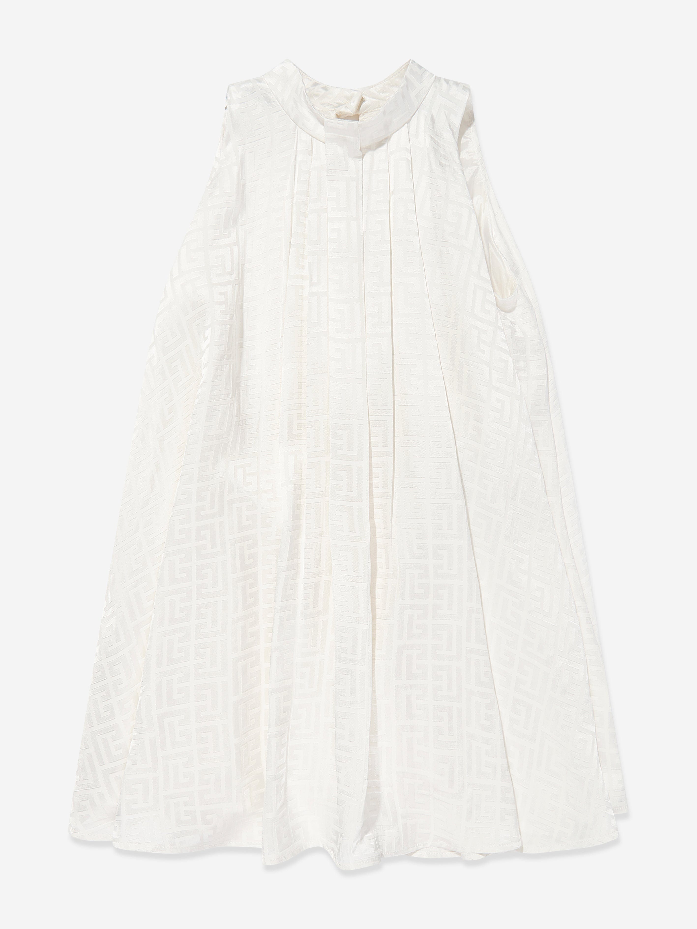 Balmain Girls Sleeveless Monogram Dress in Ivory