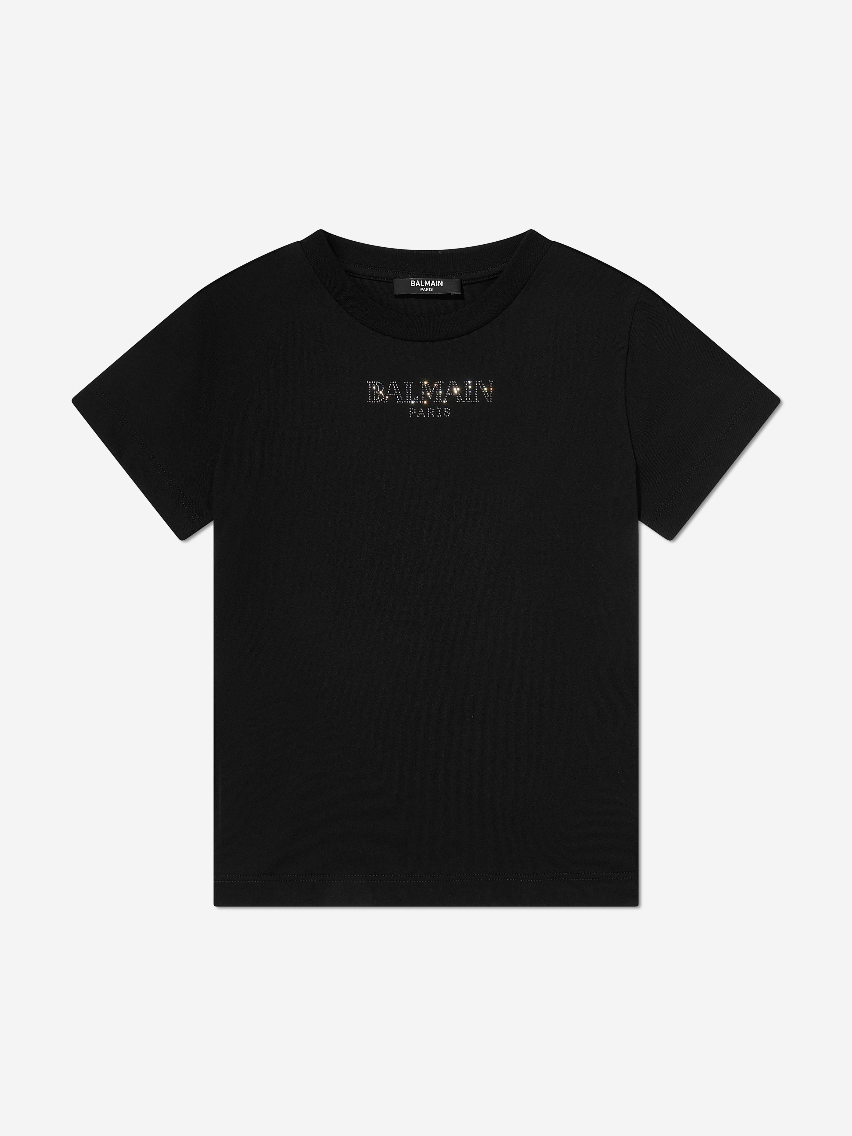 Balmain Girls Diamante Logo T-Shirt in Black