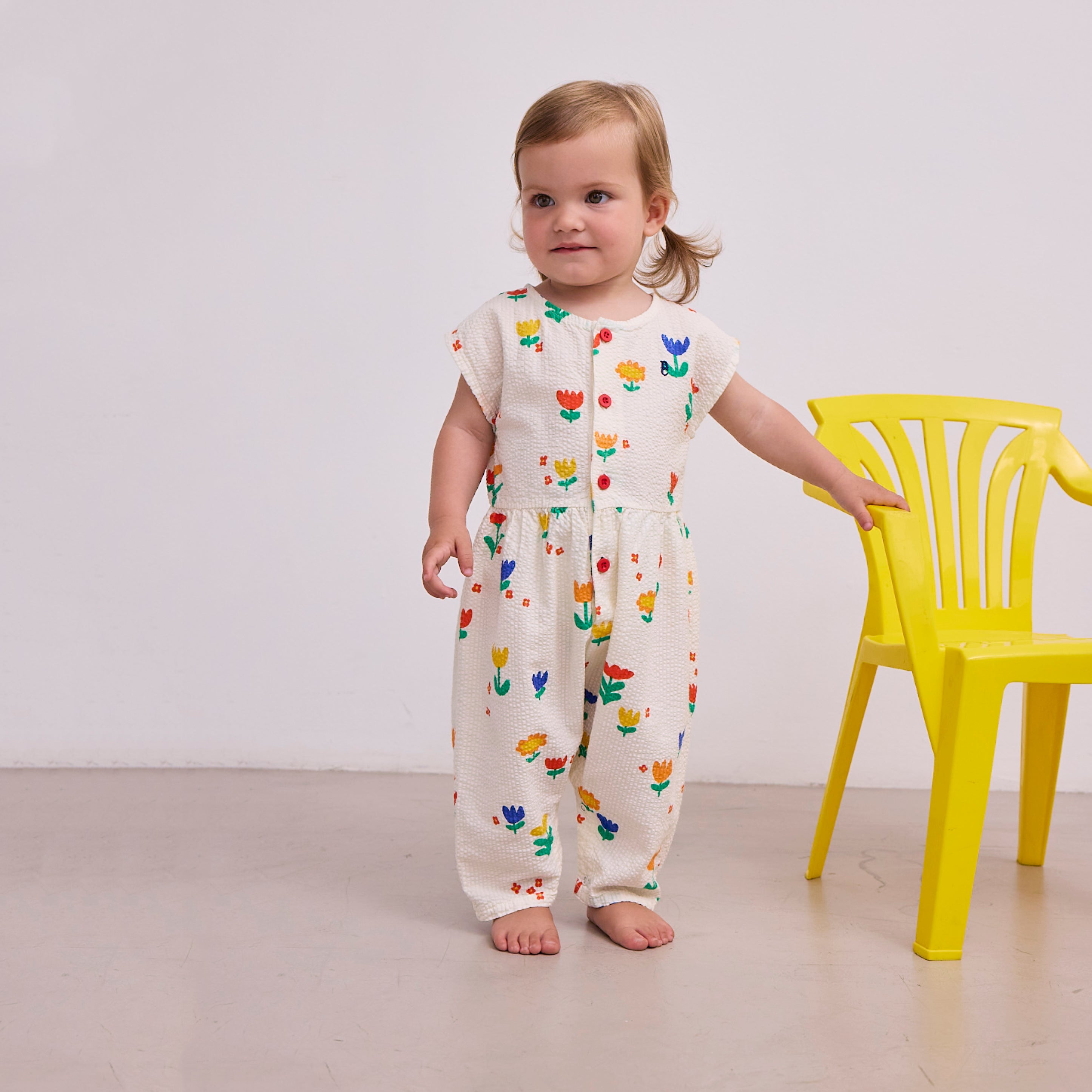 Baby Girls Offwhite Printed Flower Cotton Jumpsuit