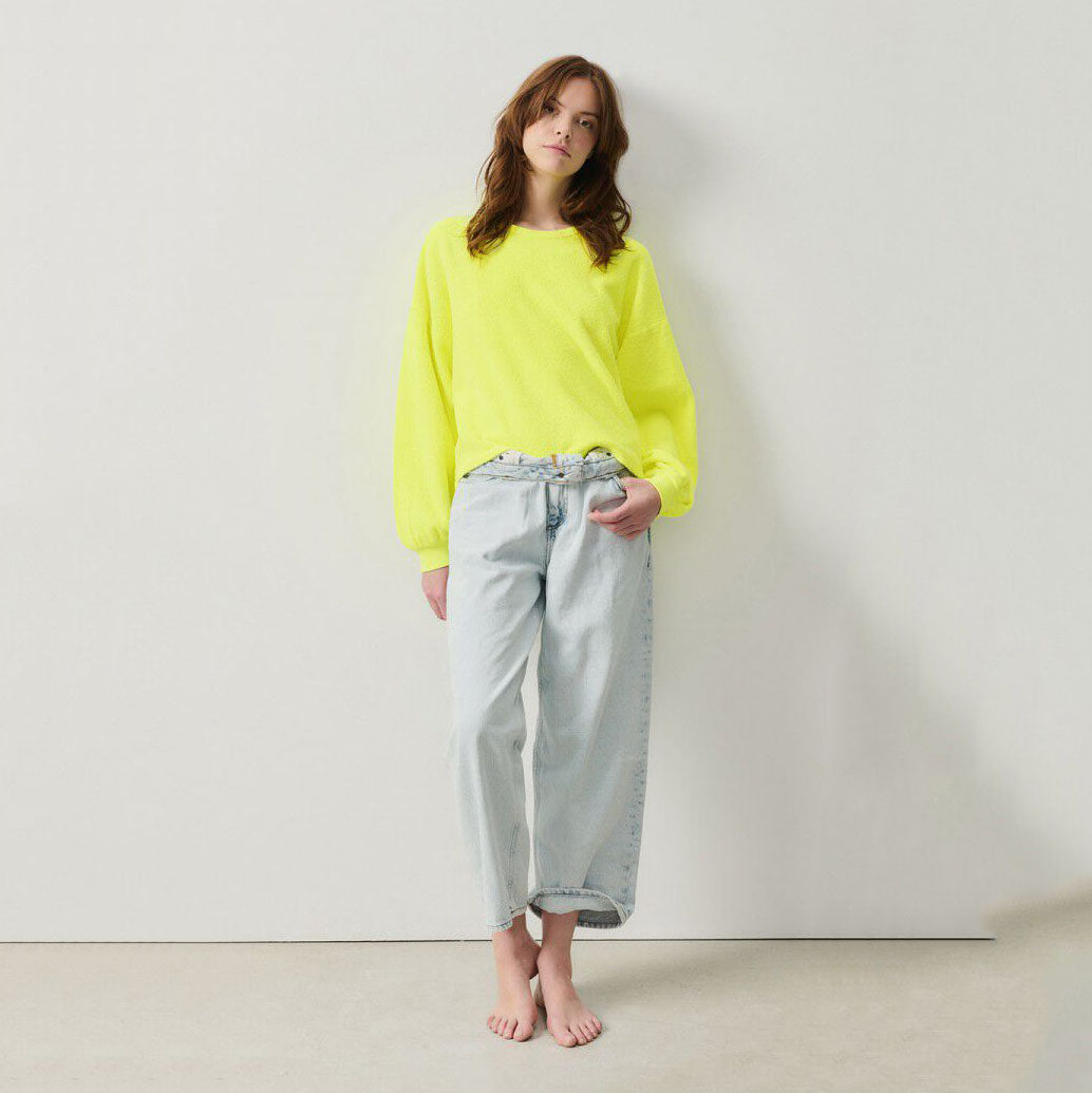 Women Fluo Yellow Cotton Sweatshirt
