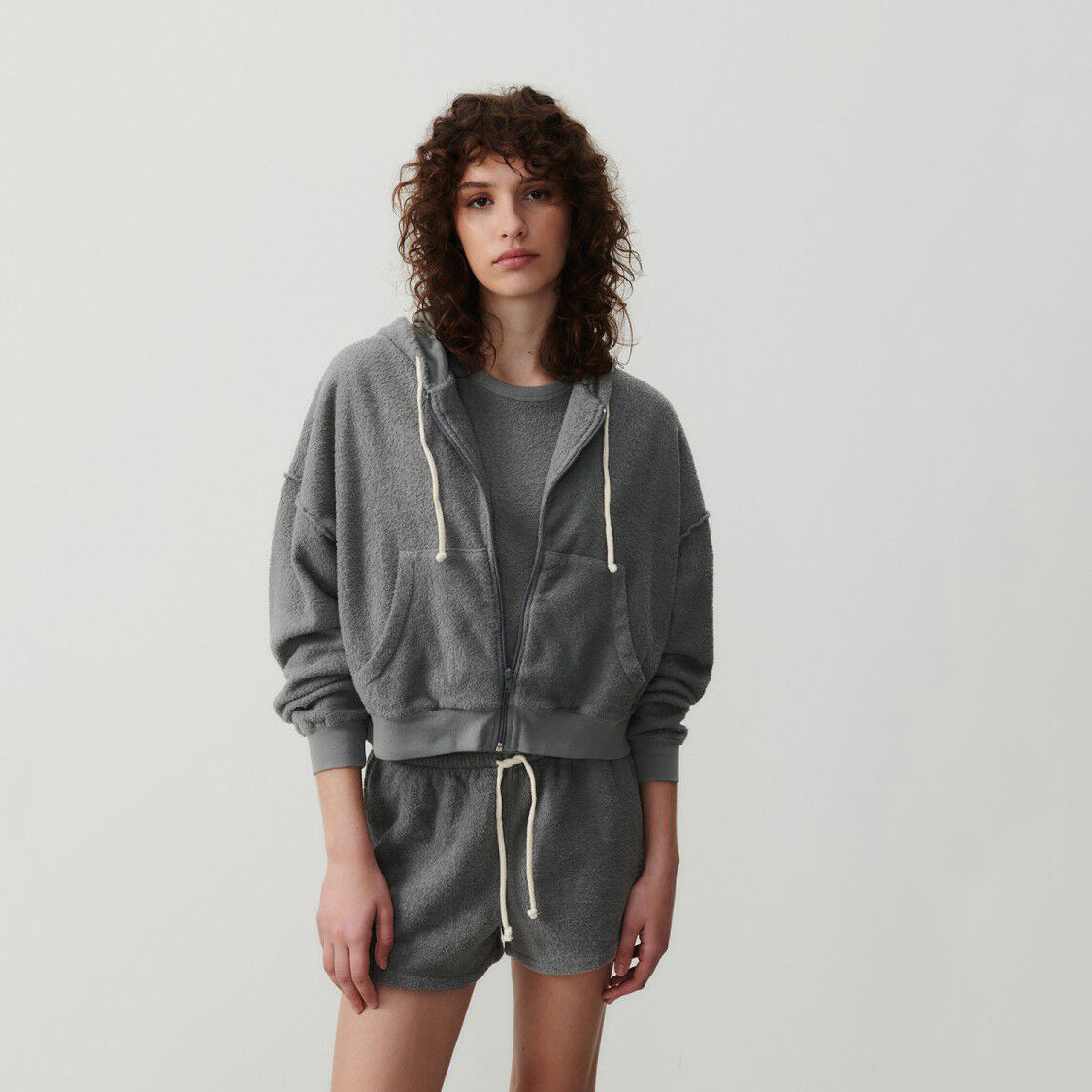 Women Dark Grey Cotton Zip-Up Top