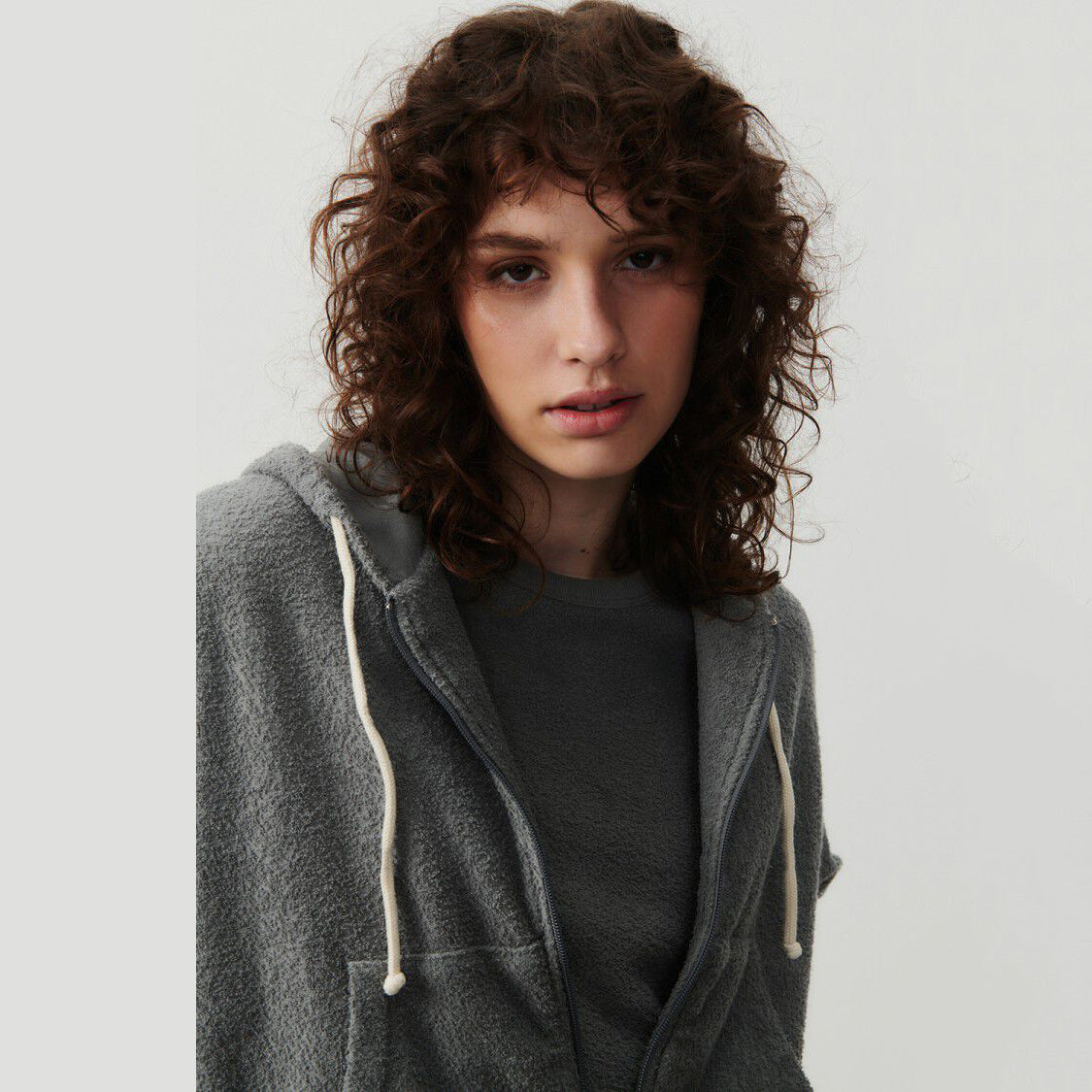 Women Dark Grey Cotton Zip-Up Top