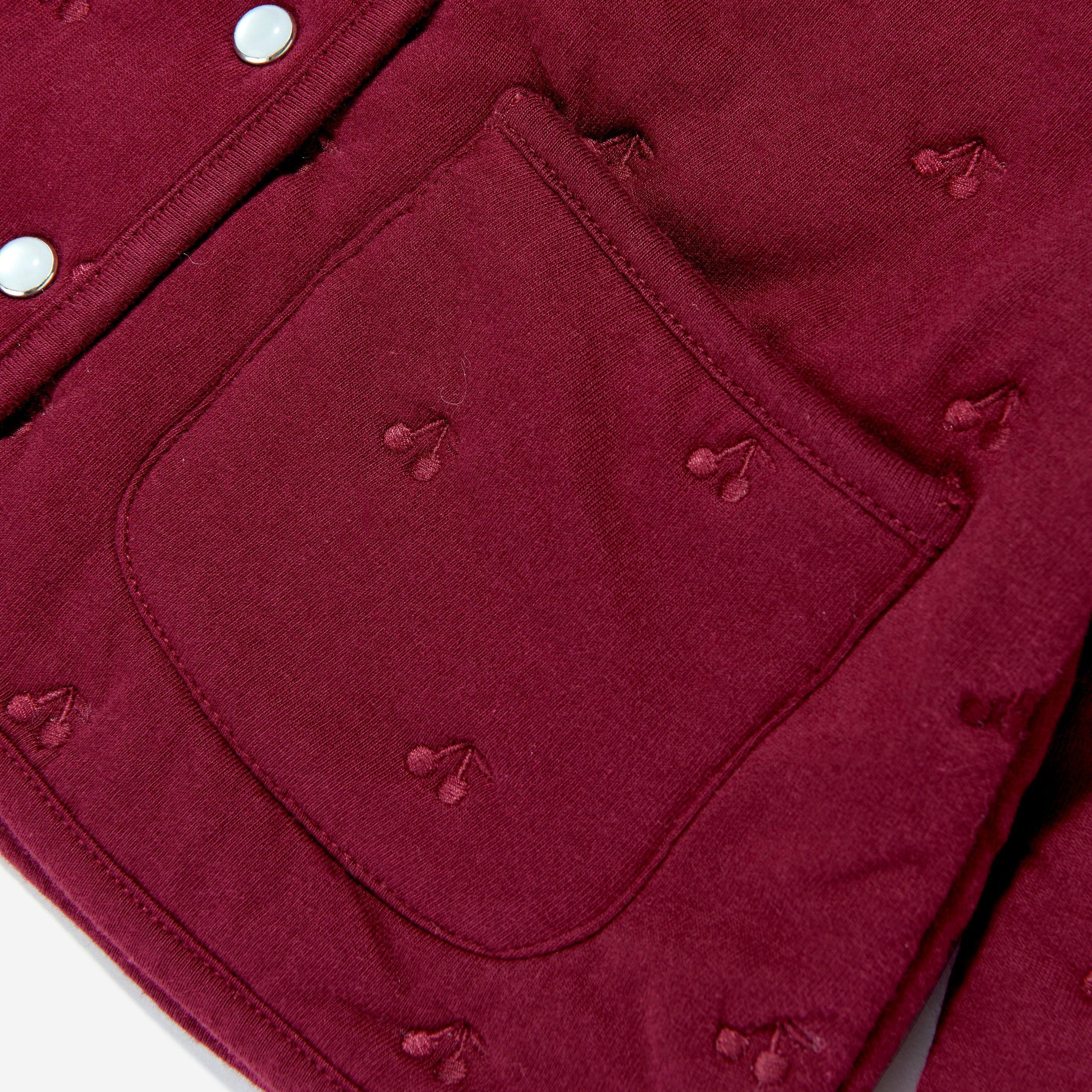 Girls  Dark Red Embroidered Logo Cotton Jacket