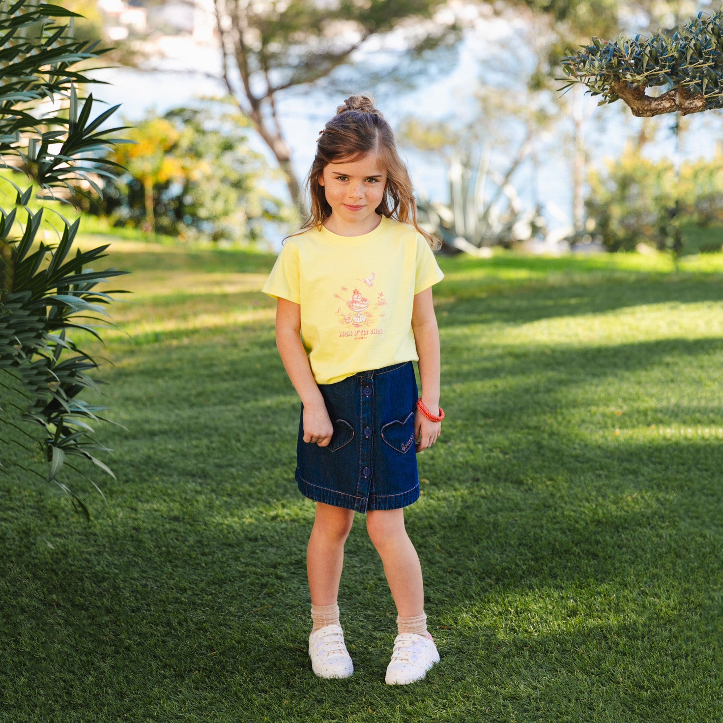 Girls Yellow Printed Cotton T-Shirt