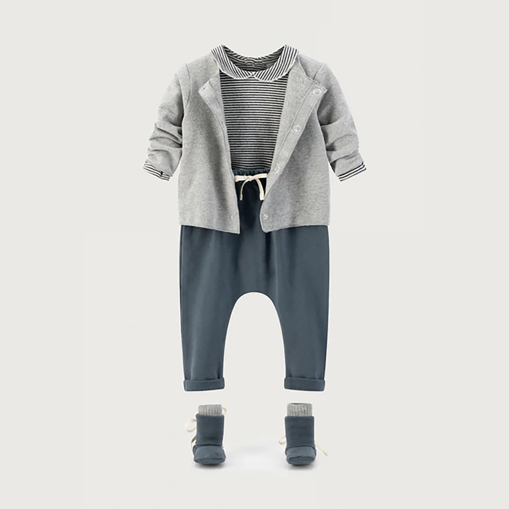 Baby Boys & Girls Blue Grey Cotton Trousers