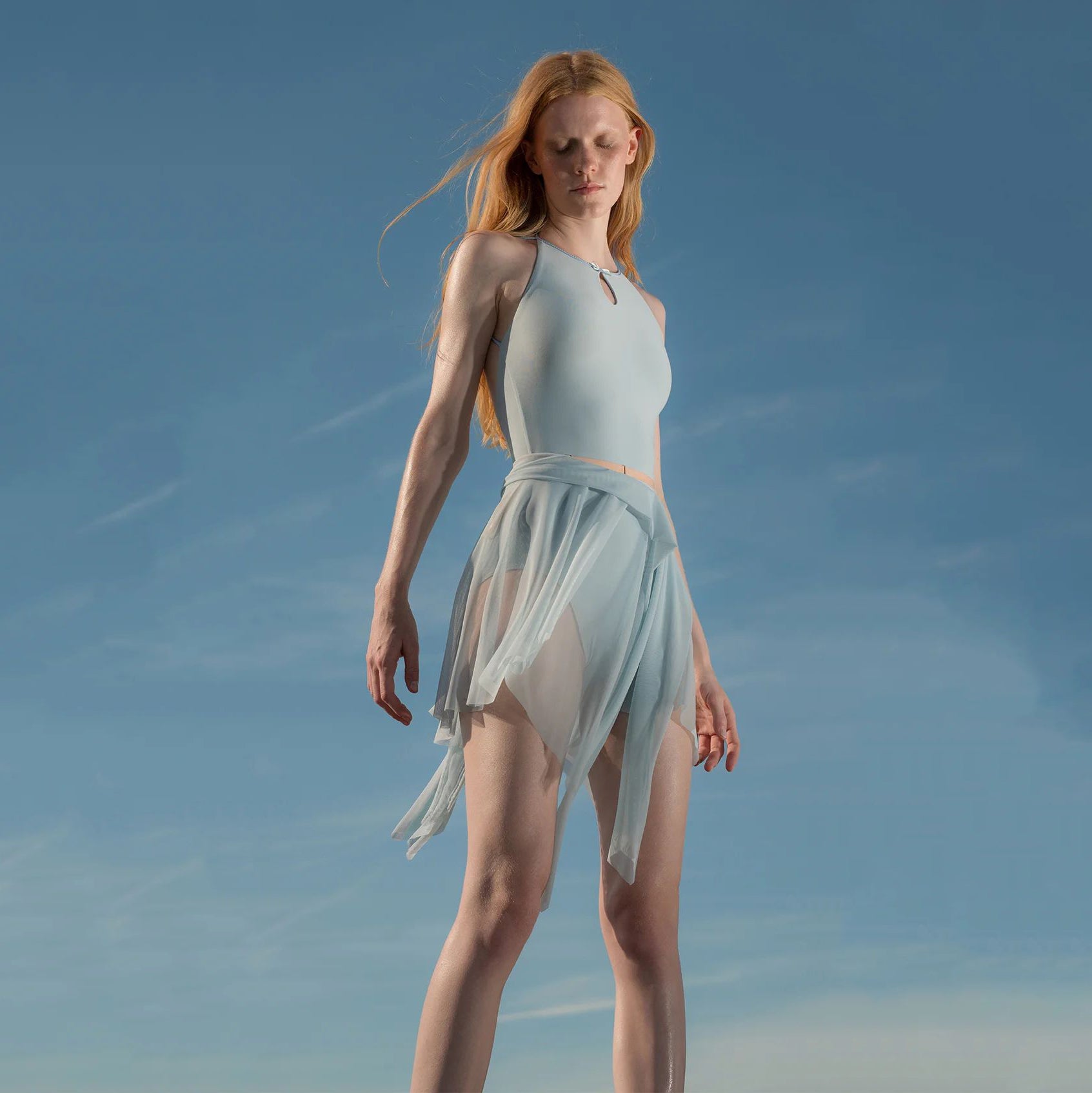 Women Sky Blue "BOW" Ballet Skirt(251SK62FT/sky blue)