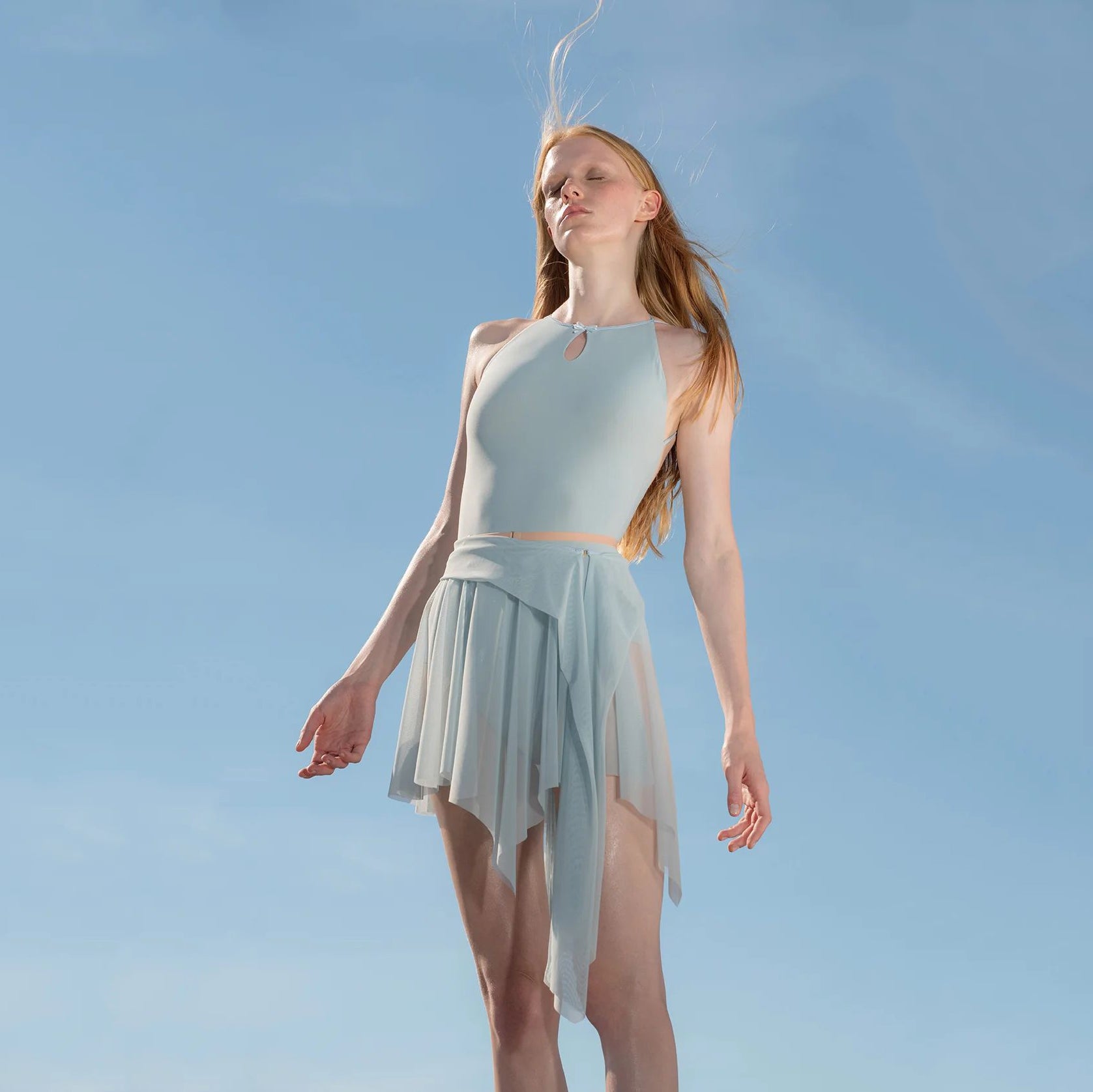 Women Sky Blue "BOW" Ballet Skirt(251SK62FT/sky blue)