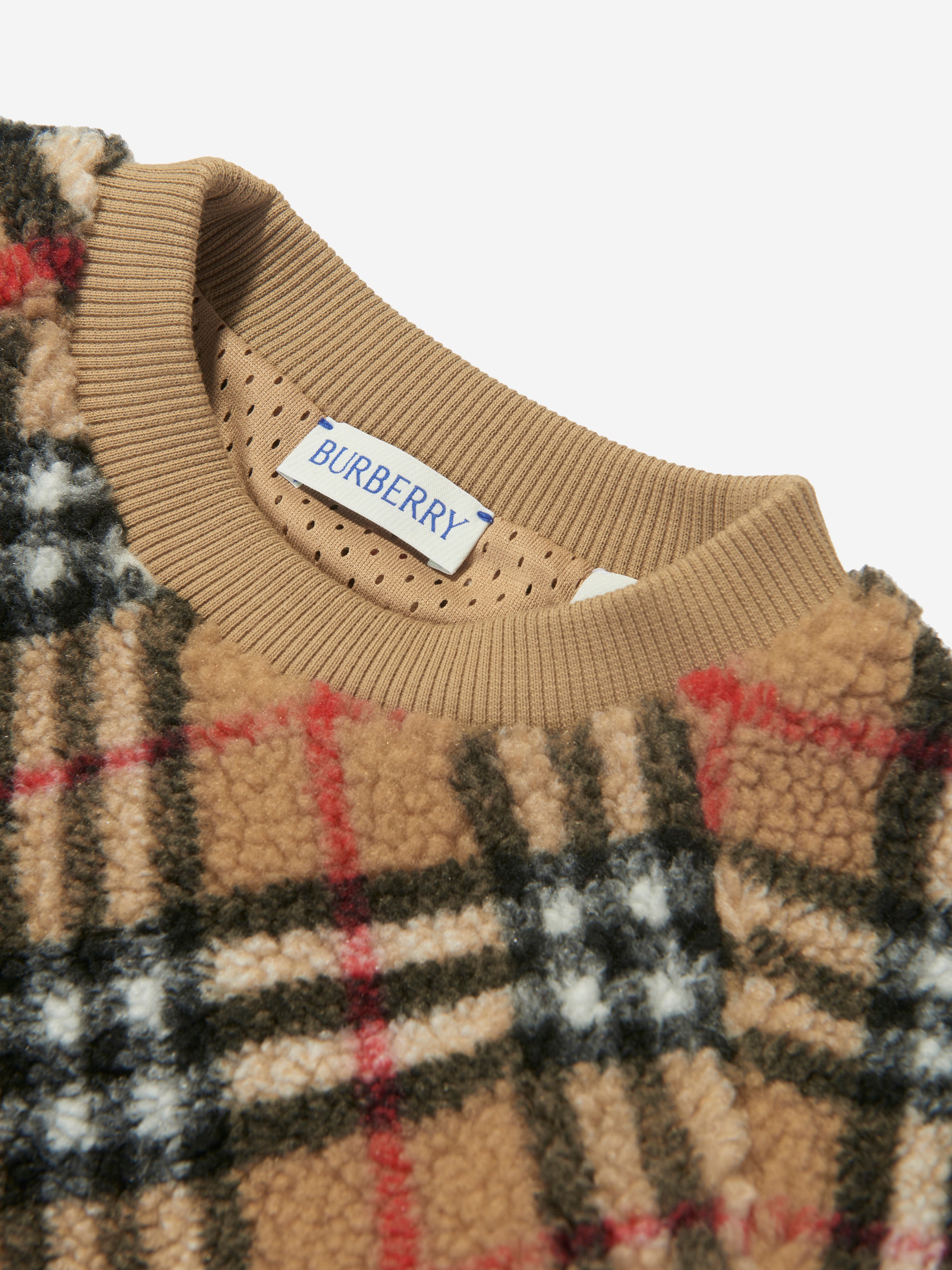Kids Archive Check Fleece Sweatshirt in Beige