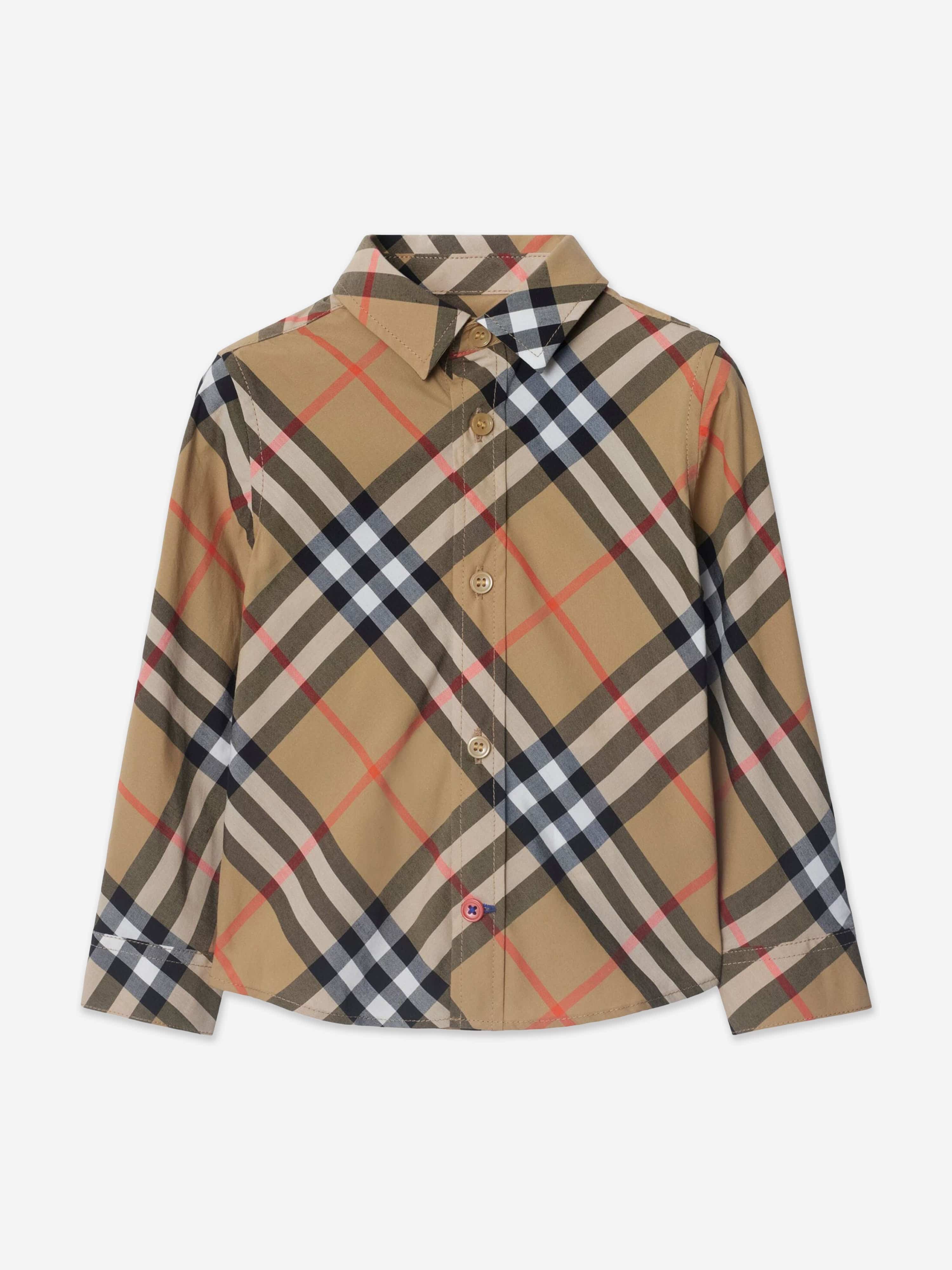 Burberry Baby Boys Qwen Long Sleeve Check Shirt in Beige