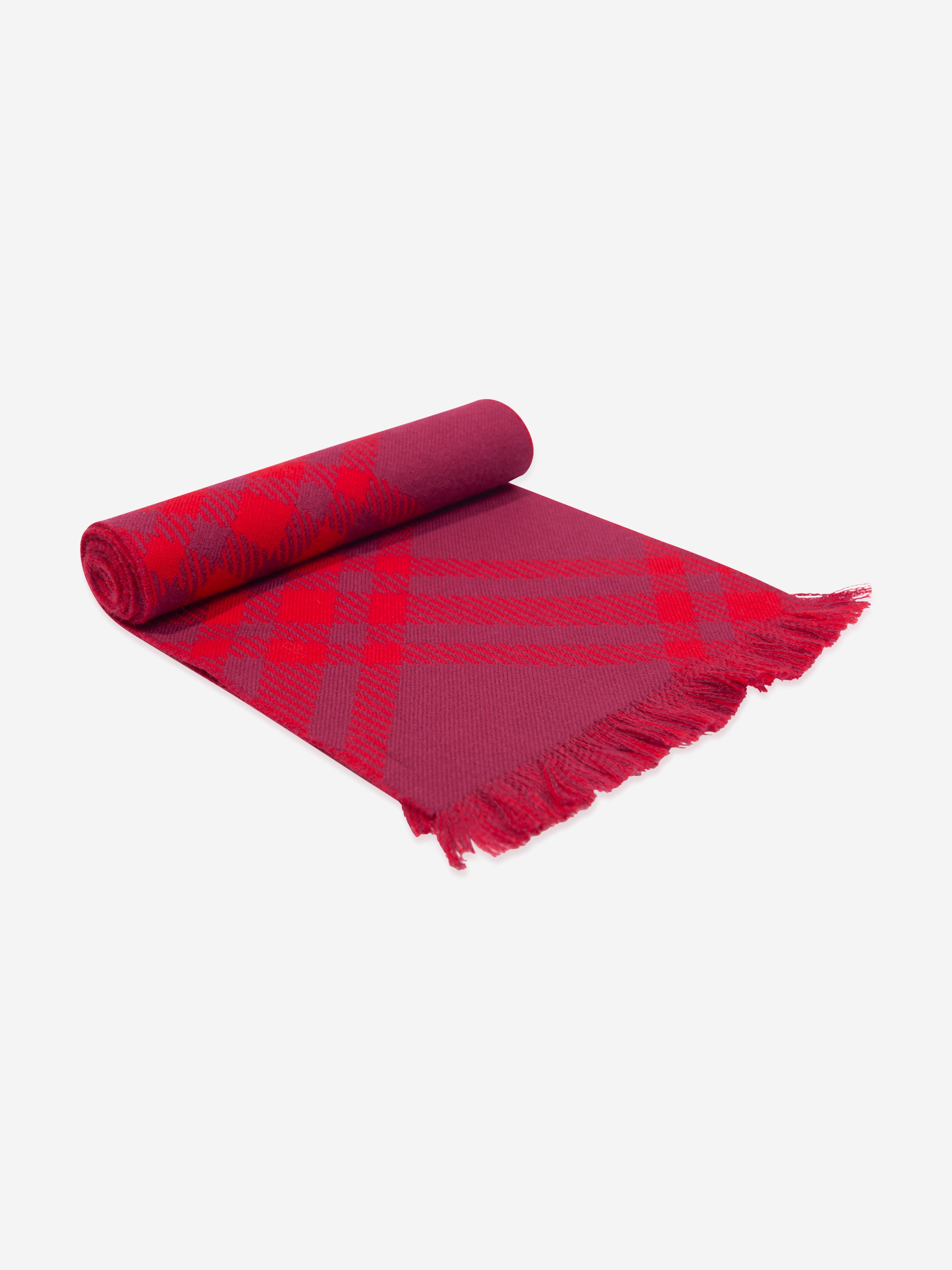 Kids Bias Check Wool Scarf in Red