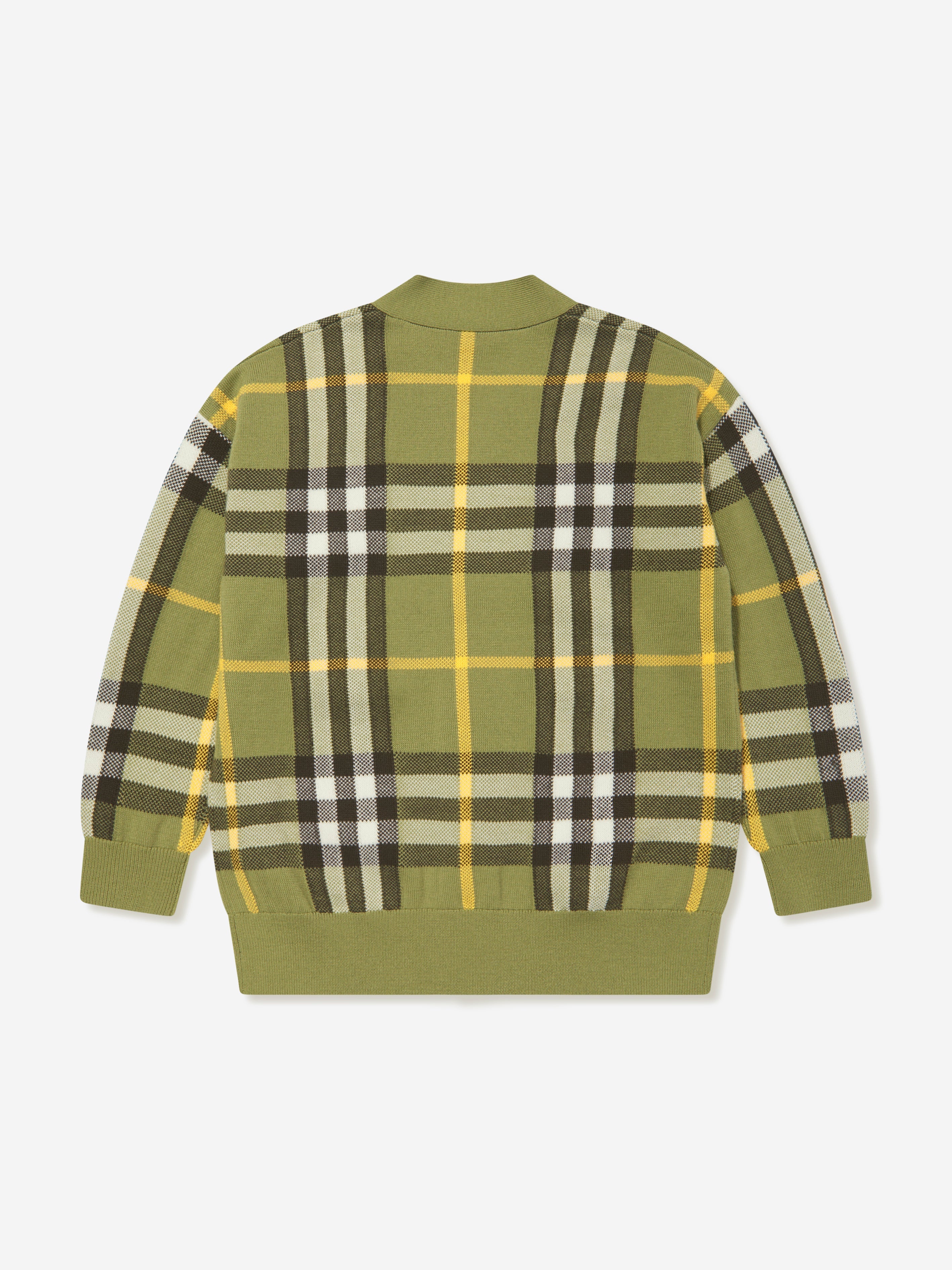 Kids Wool Check Cardigan in Green