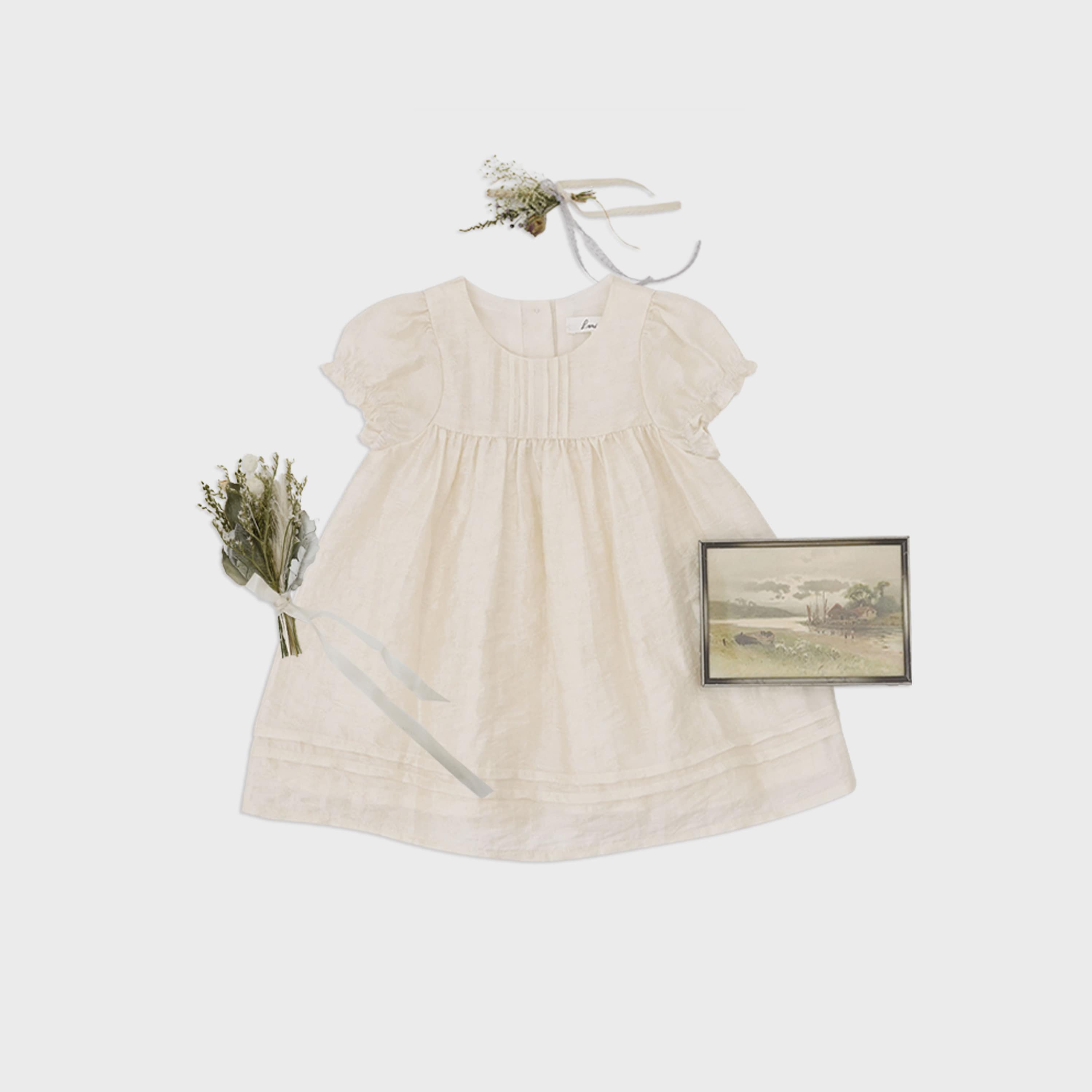 Baby Girls Beige Jacquard Dress