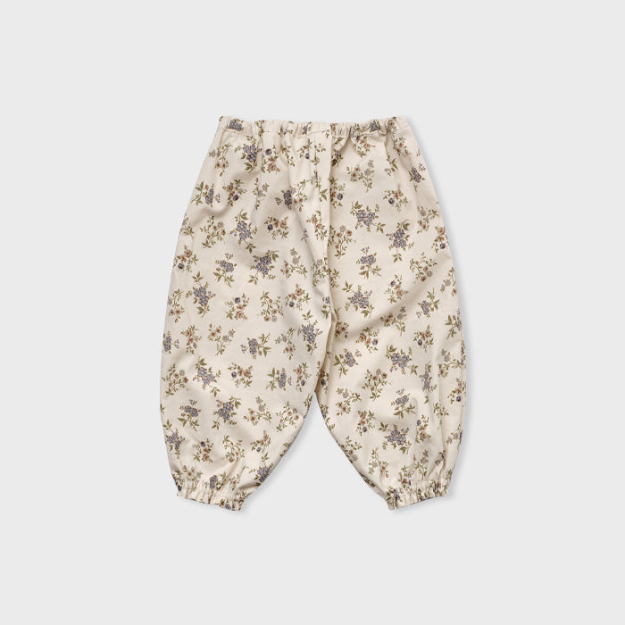 Pantalon en coton fleuri beige pour bébés filles