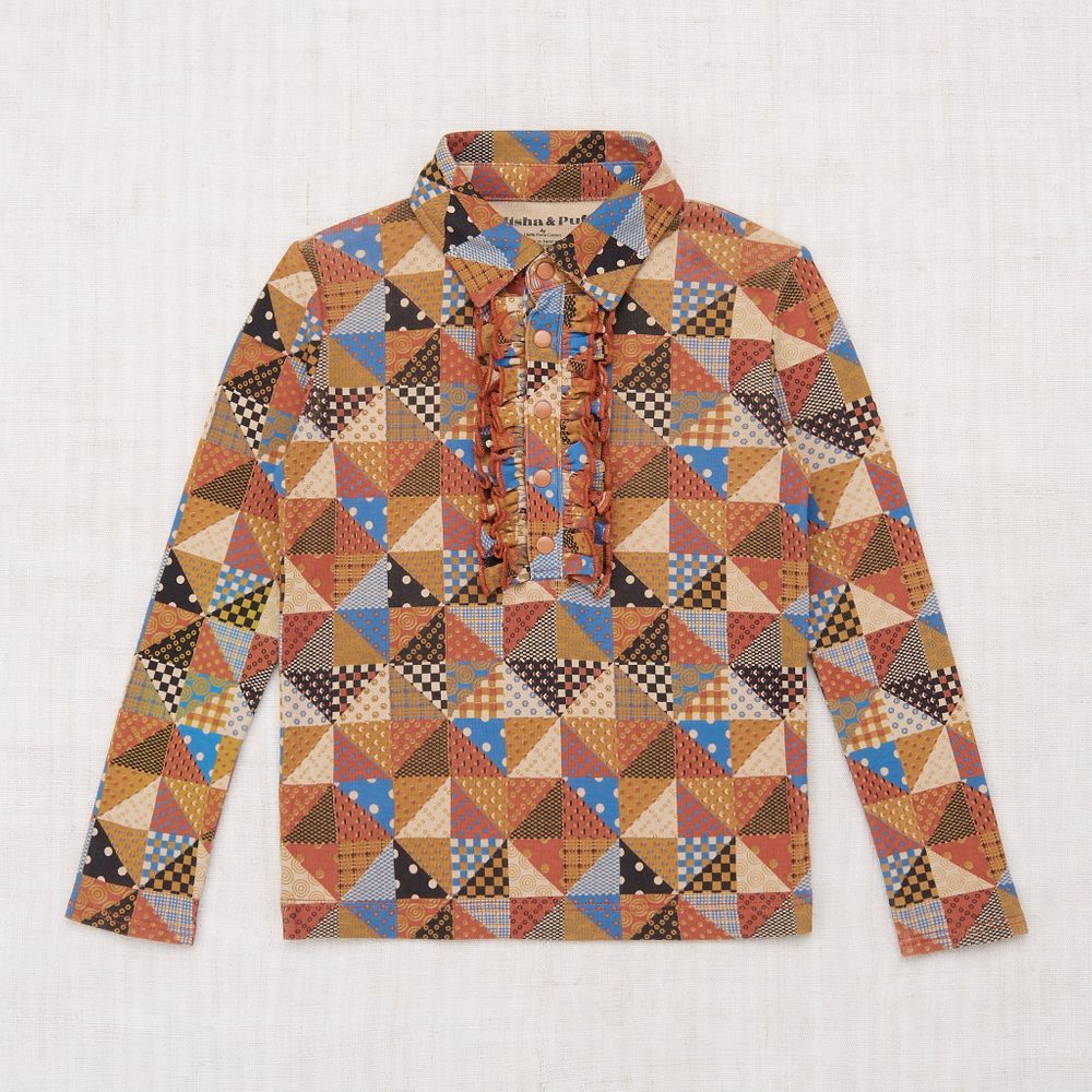 Girls Brown Check Cotton Polo Shirt