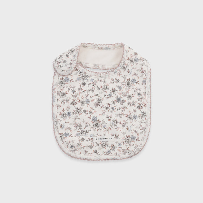 Bavoir bébé fille blanc à fleurs en coton