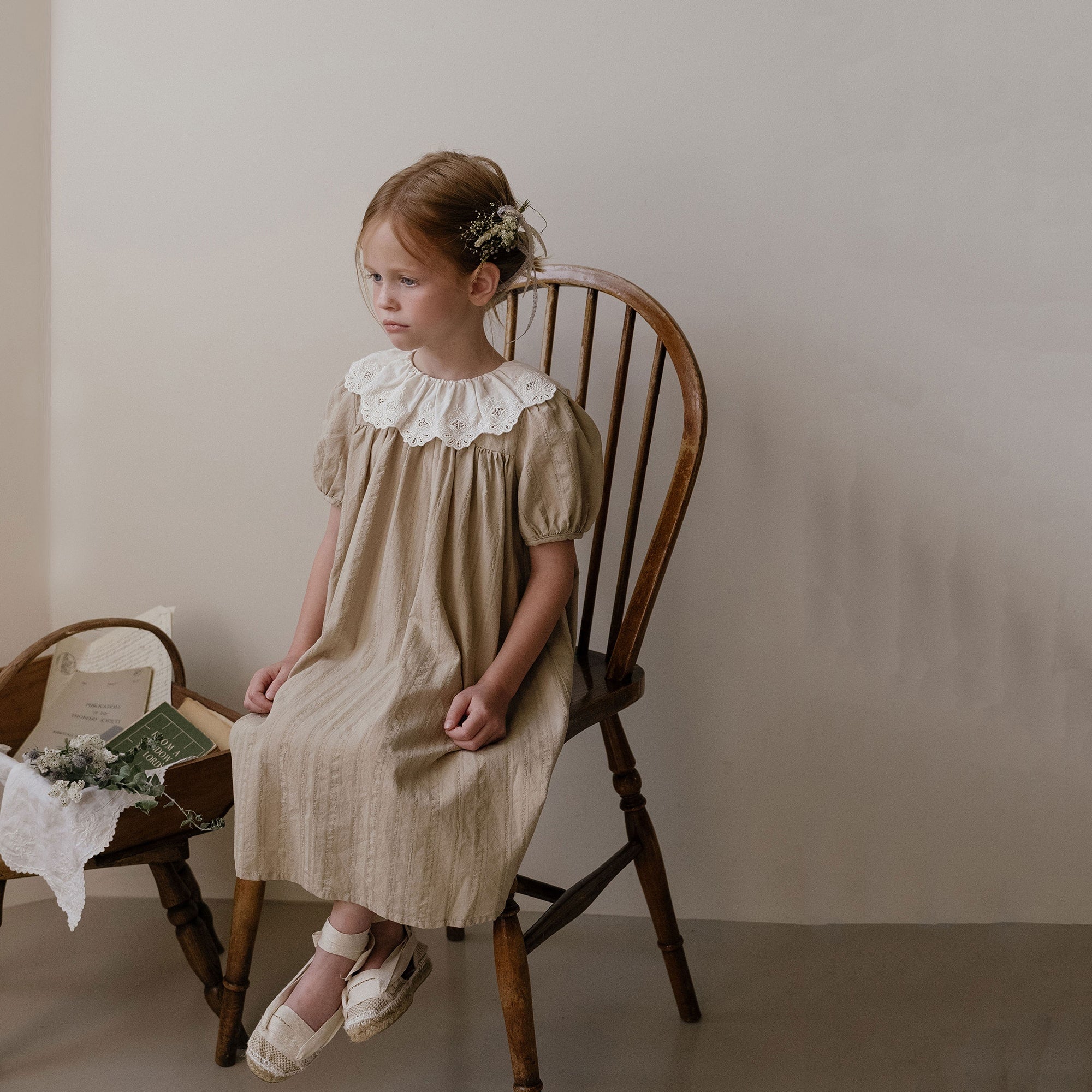 Girls Khaki Ruffled Cotton Dress