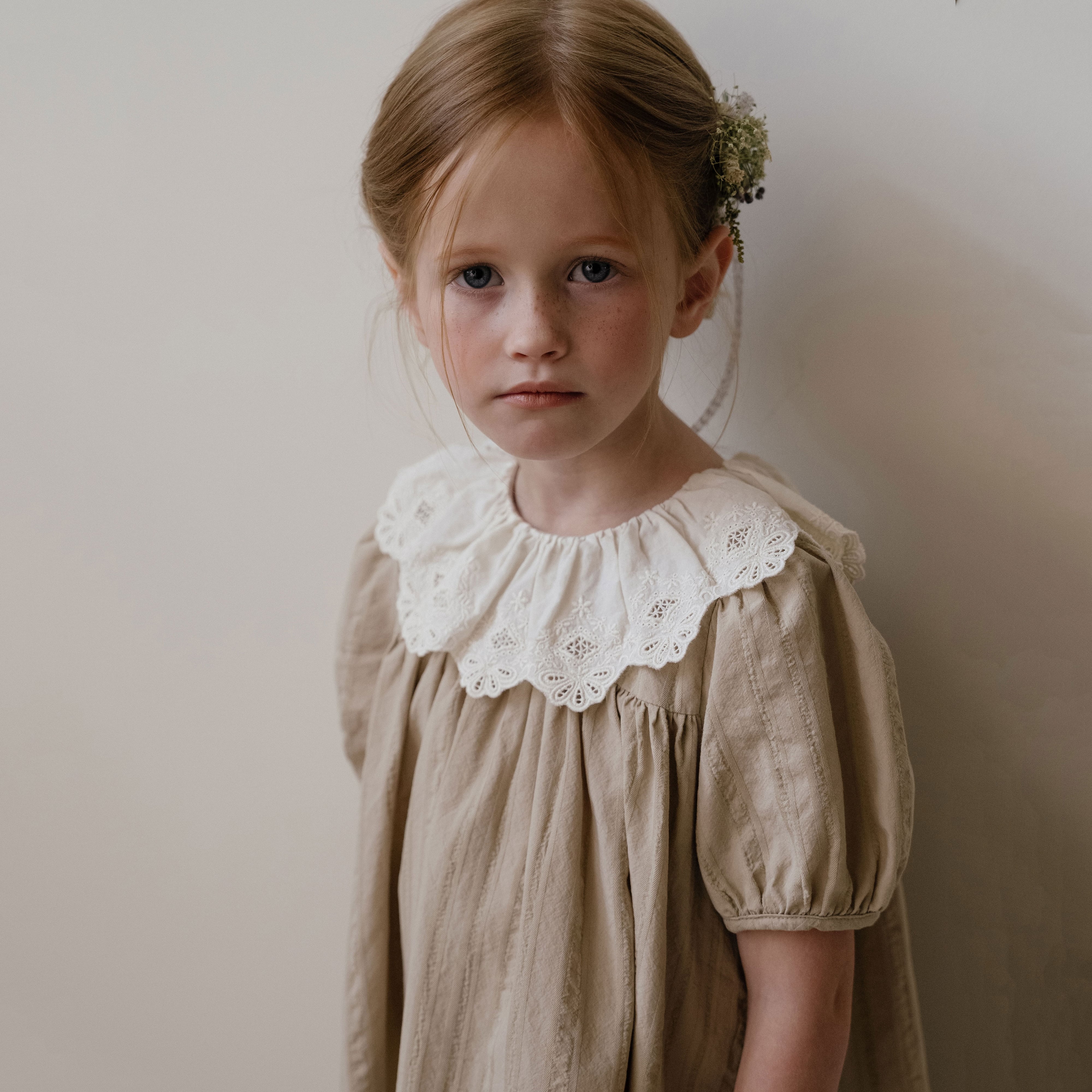 Girls Khaki Ruffled Cotton Dress