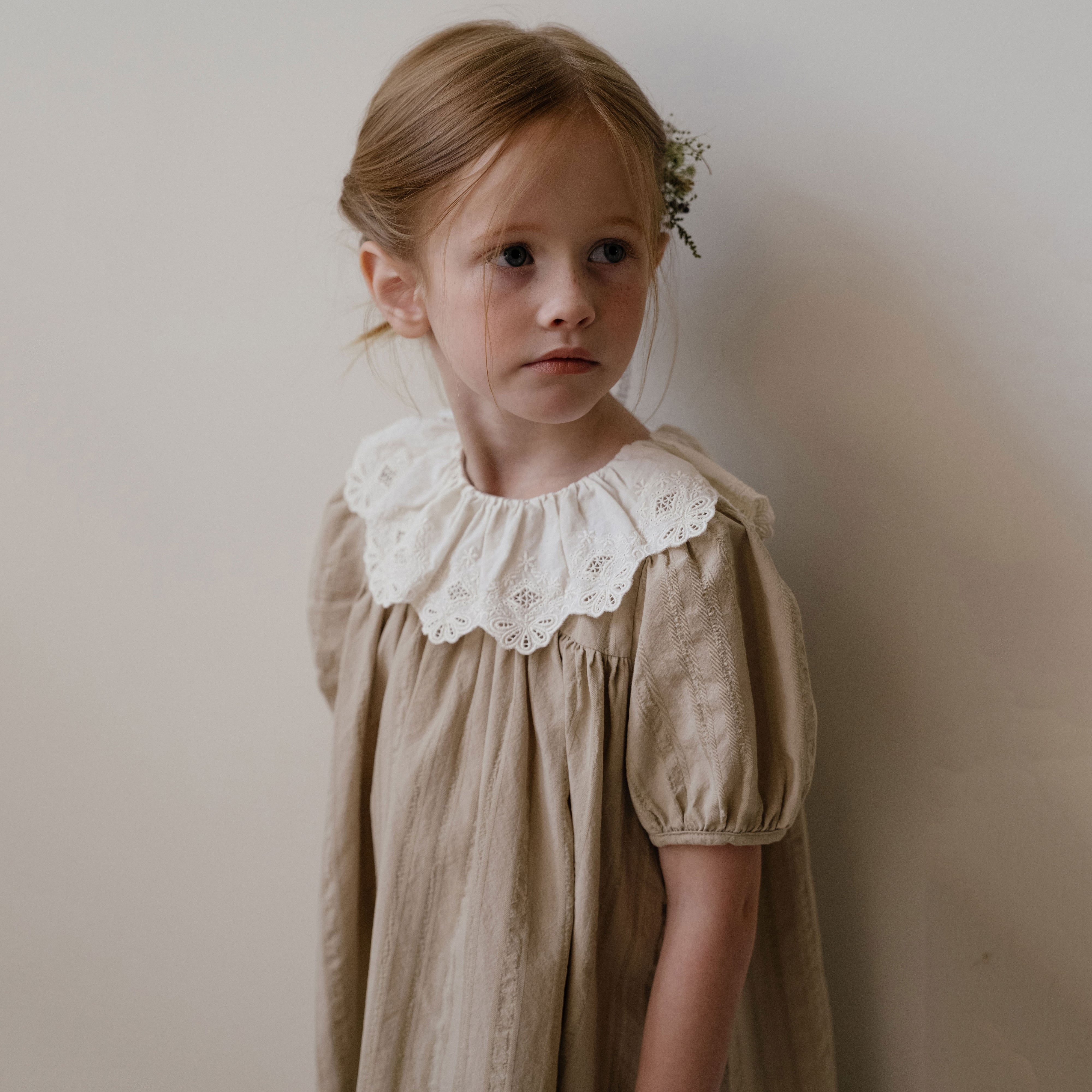 Girls Khaki Ruffled Cotton Dress