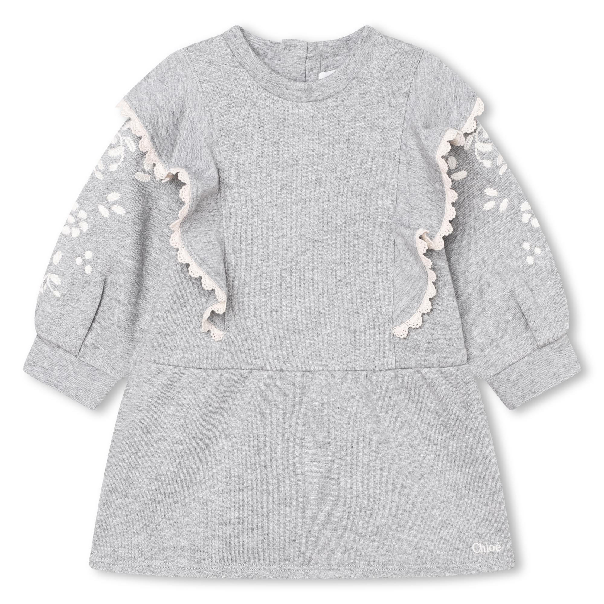 Baby Girls Grey Embroidered Cotton Dress