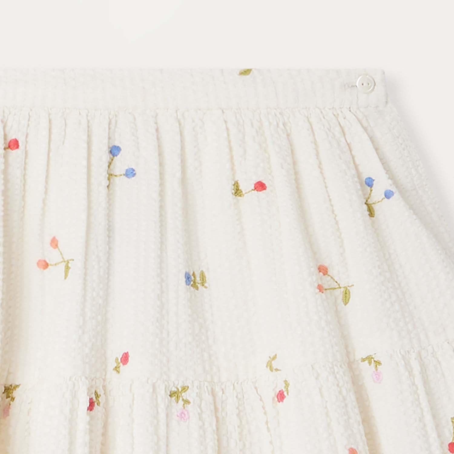 Girls White Cherry Embroidered Cotton Skirt