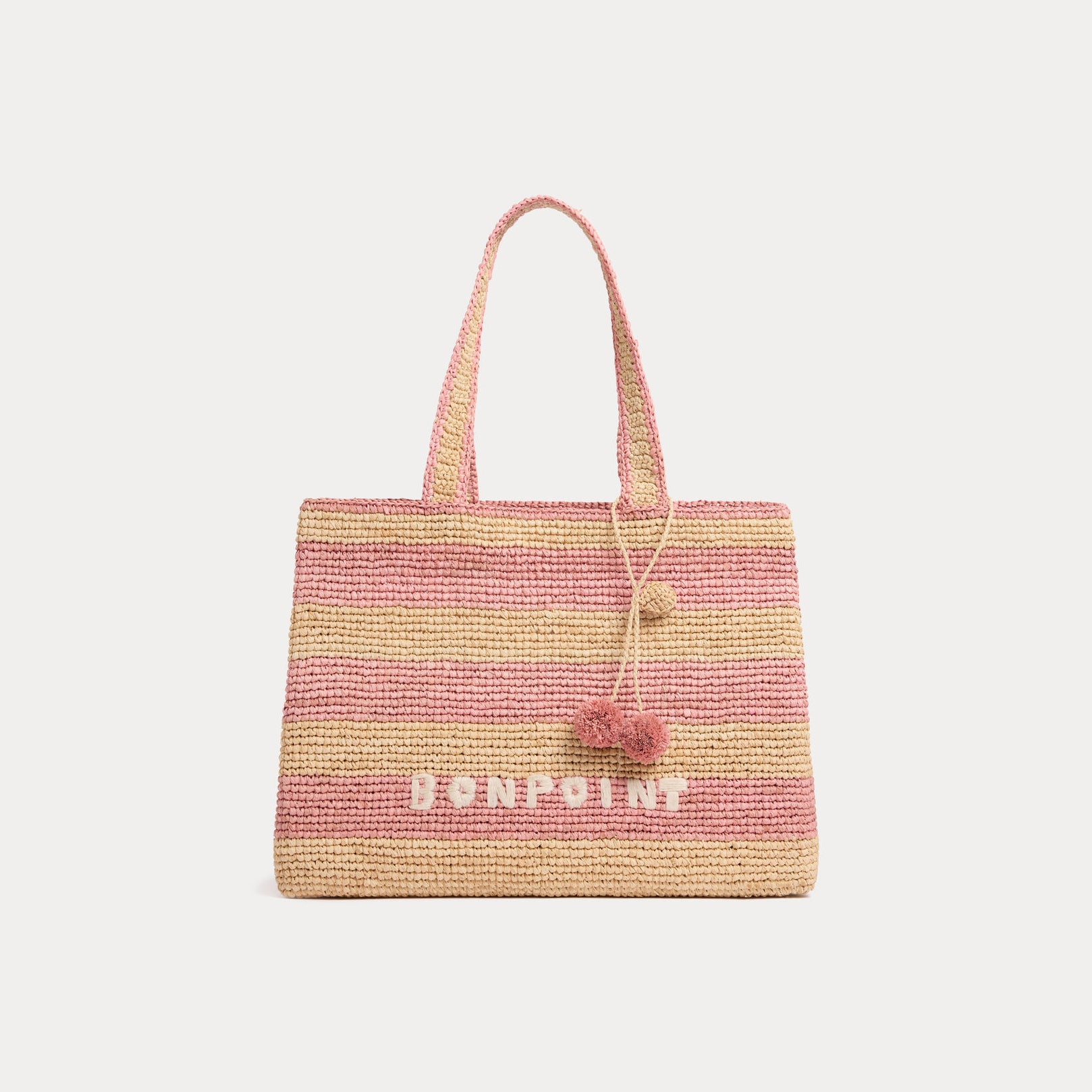 Girls Pink Stripes Embroidered Logo Raffia Handbag( 33 x 12 x 24 cm)