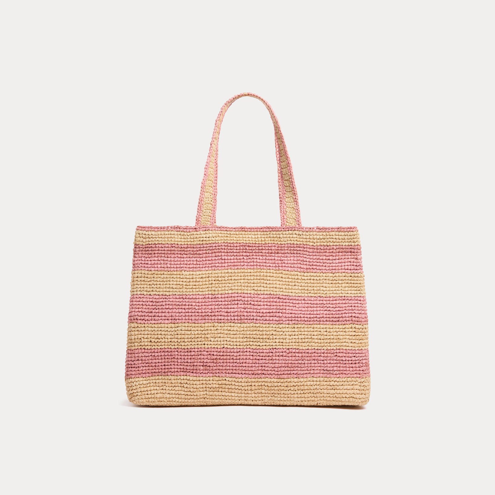 Girls Pink Stripes Embroidered Logo Raffia Handbag( 33 x 12 x 24 cm)