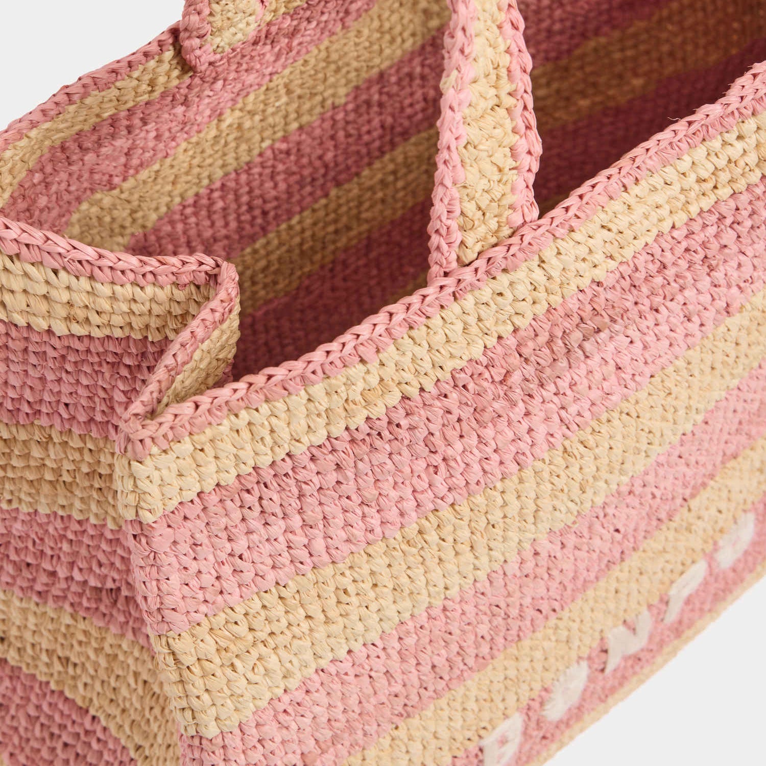 Girls Pink Stripes Embroidered Logo Raffia Handbag( 33 x 12 x 24 cm)