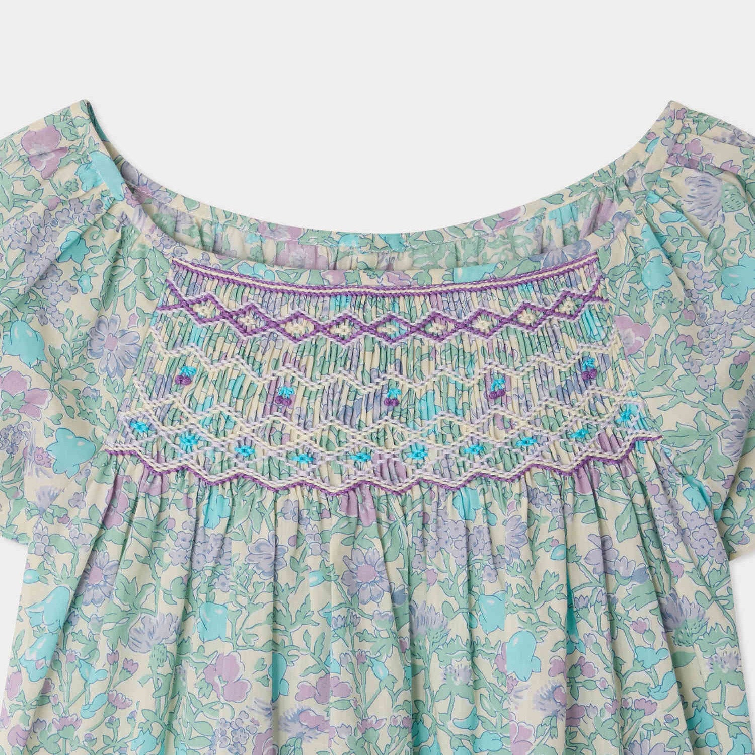 Girls Green Floral Cotton Blouse