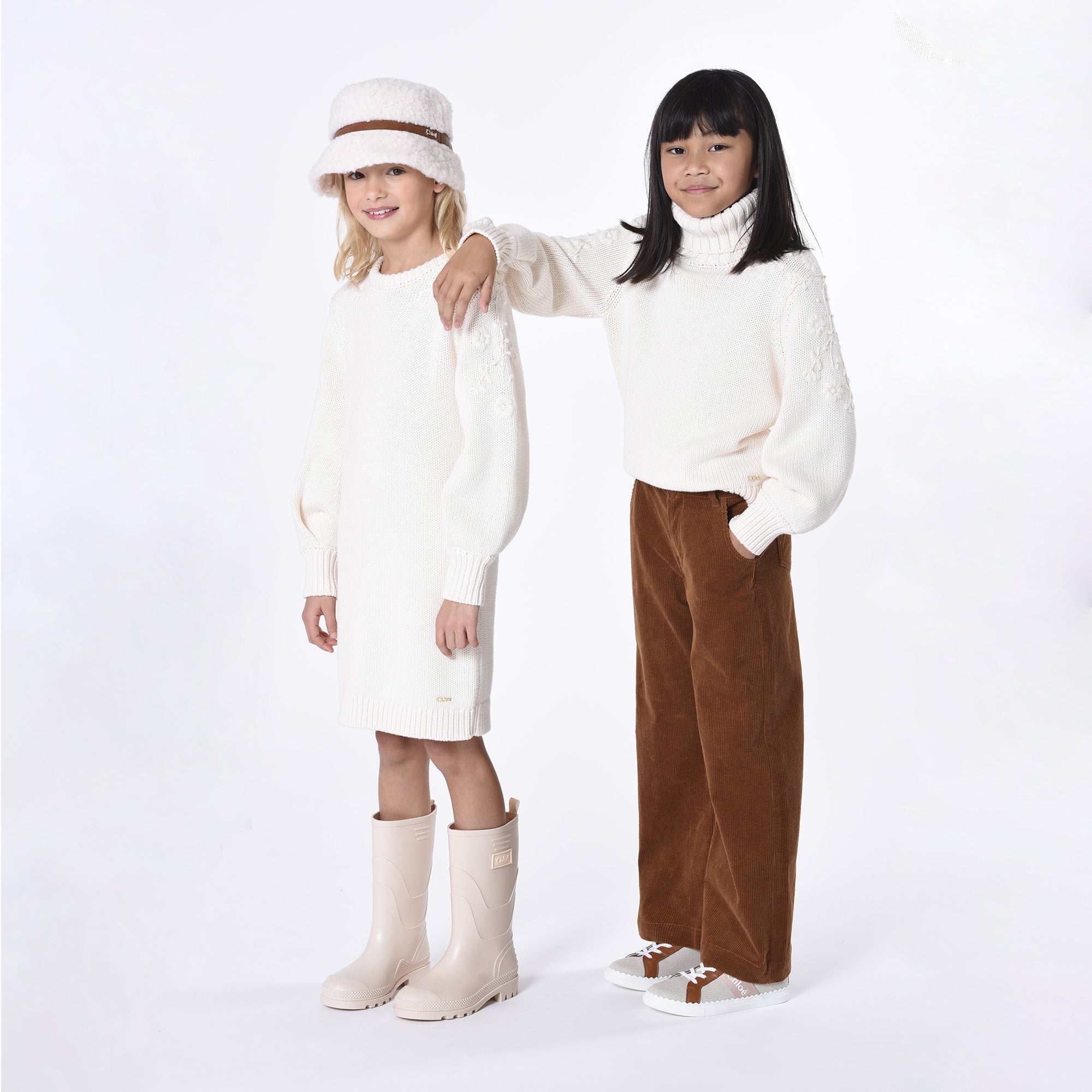 Girls White Sherpa Fleece Bucket Hat