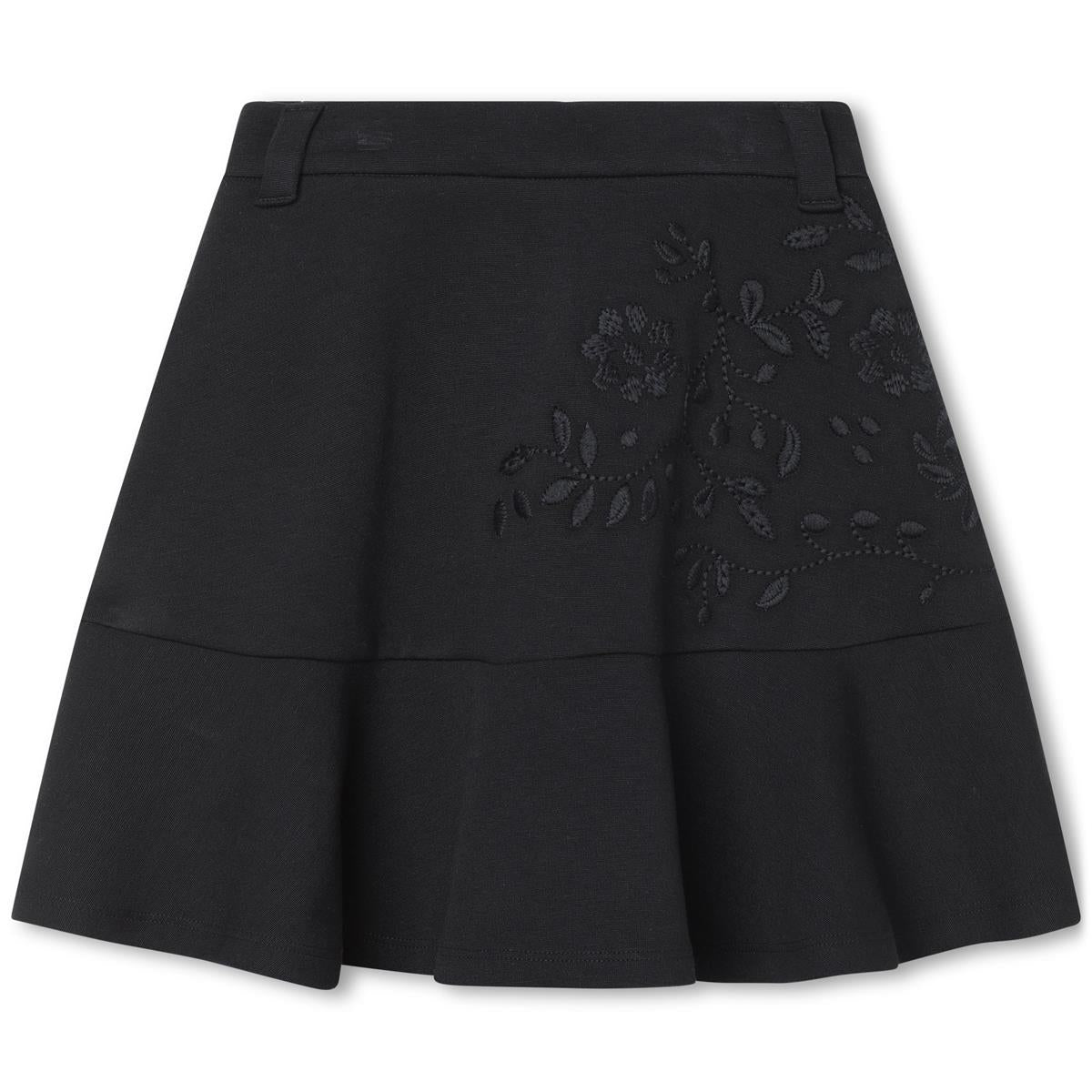 Girls Black Embroidered Skirt