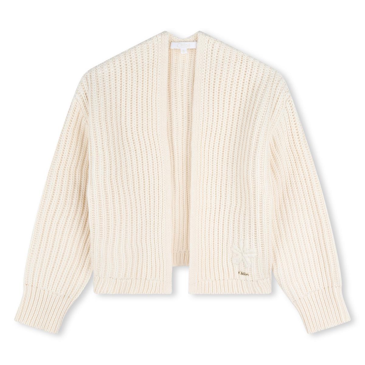 Girls White Cotton Cardigan