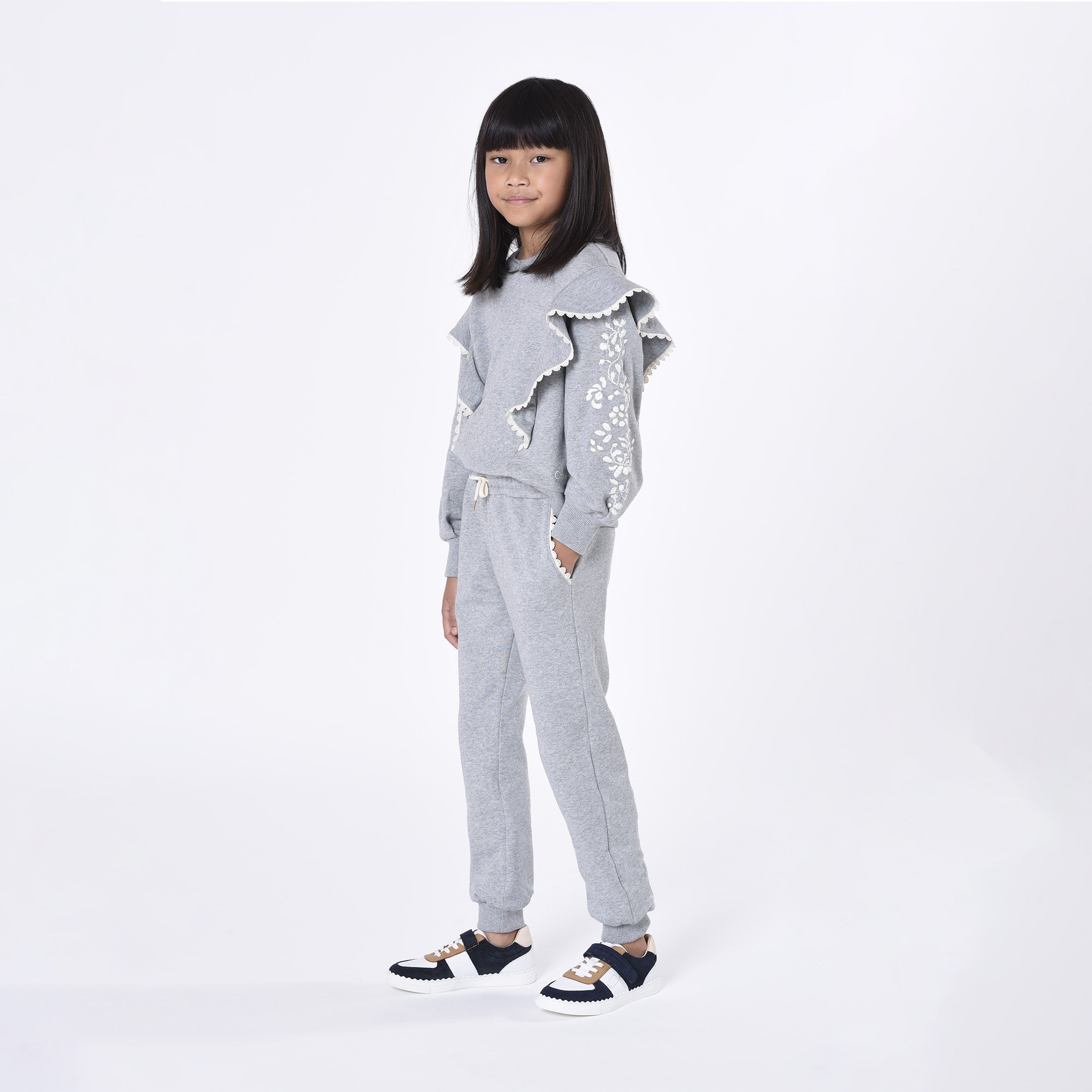 Girls Grey Embroidered Cotton Sweatshirt