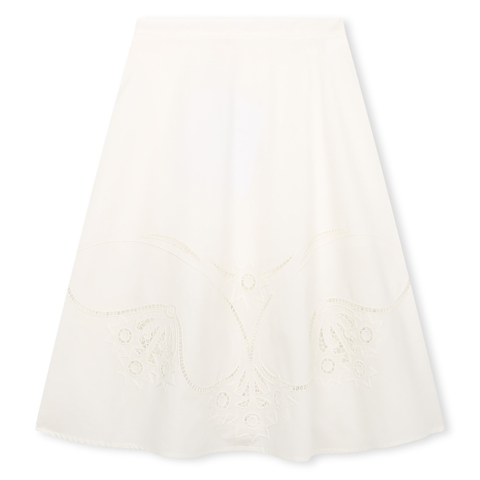 Girls White Embroidered Cotton Skirt