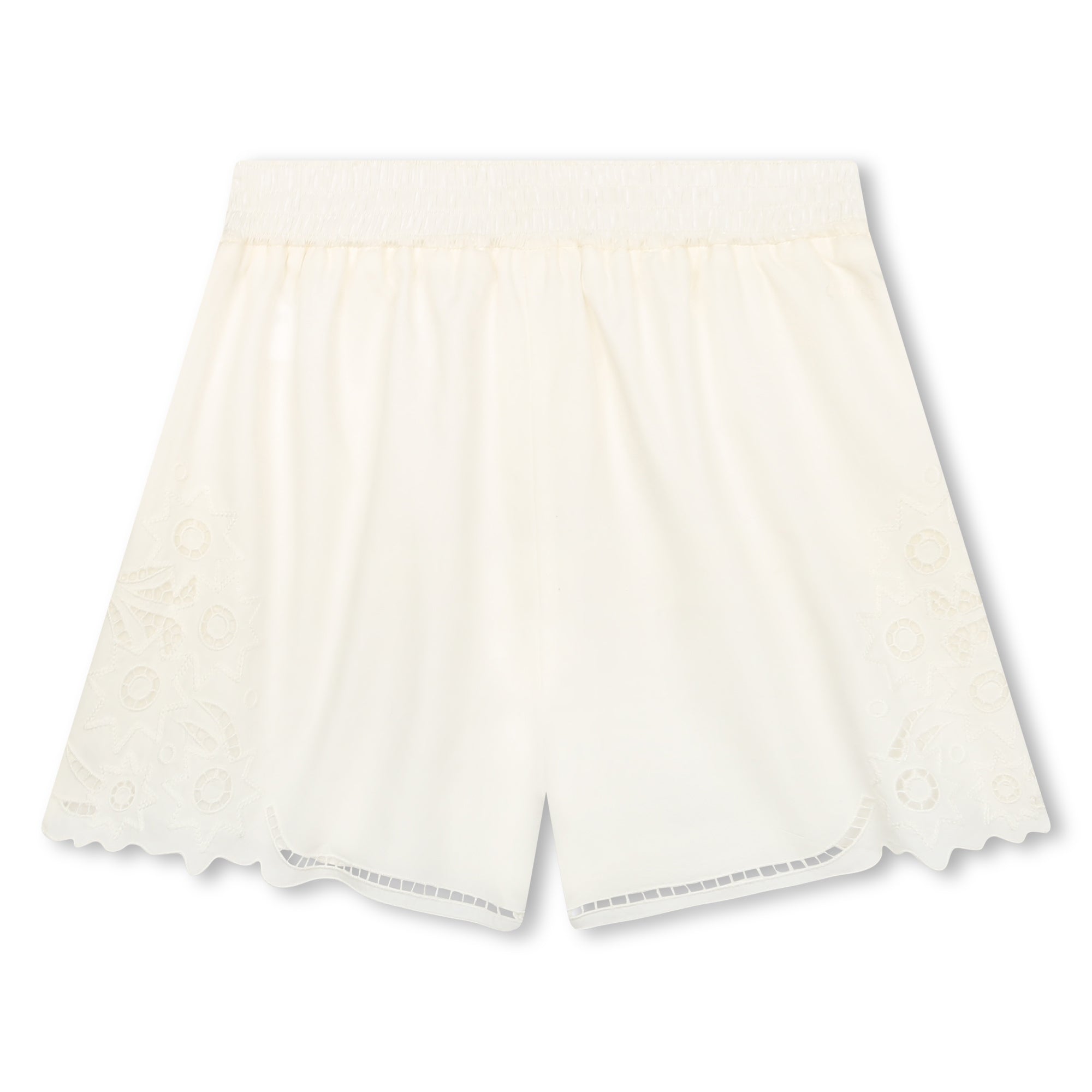 Girls White Embroidered Cotton Shorts