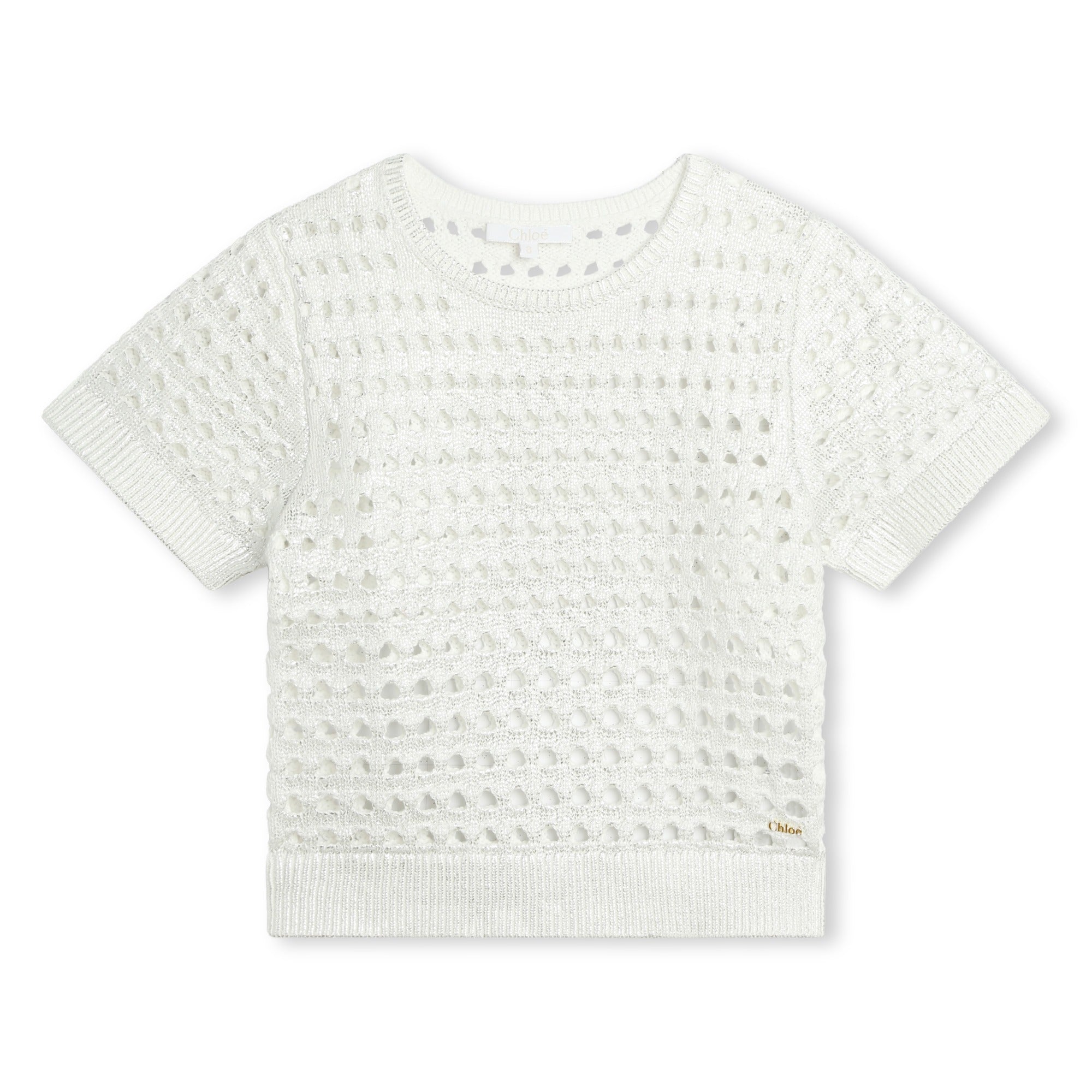 Girls White Hollow Cotton Sweater