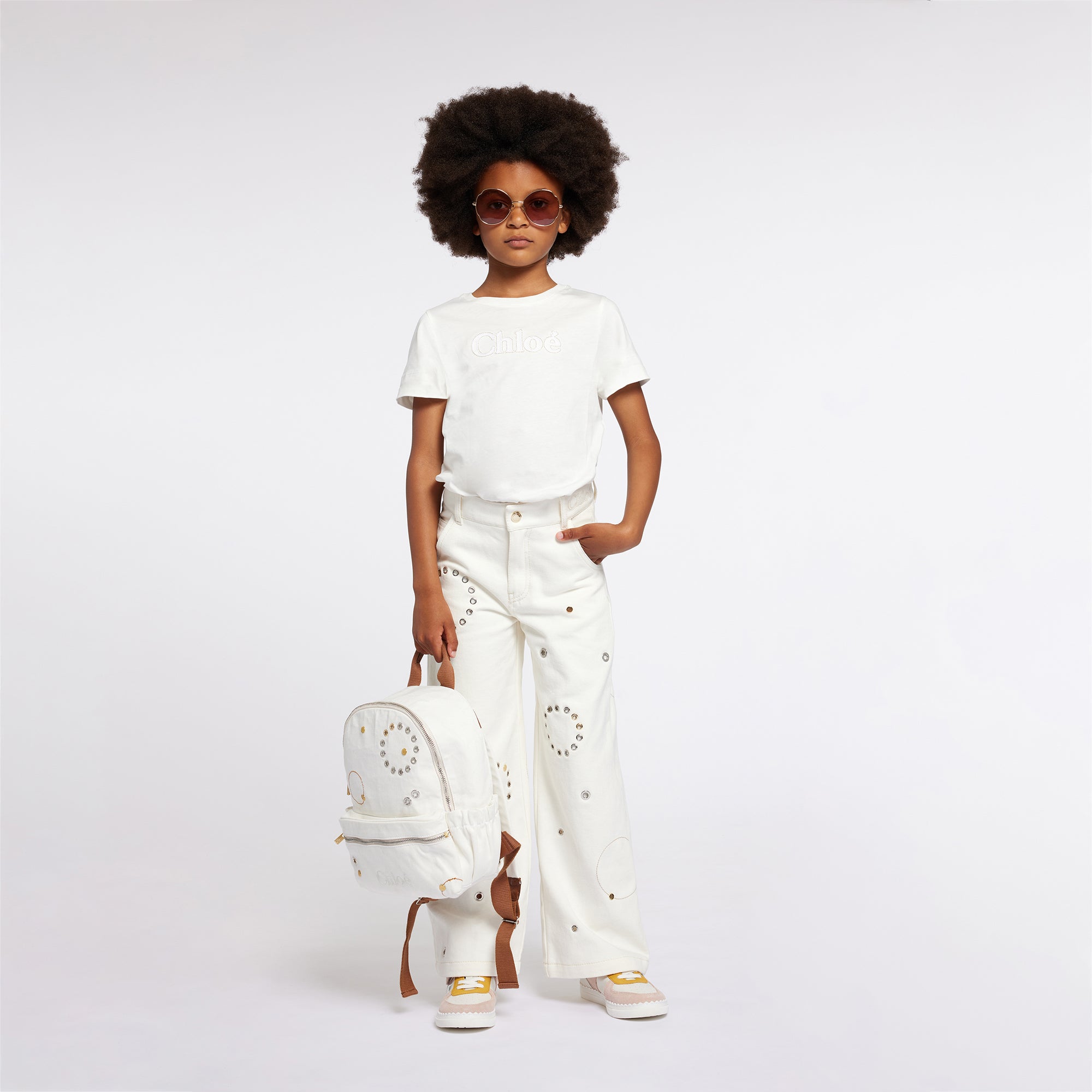 Girls White Logo Cotton T-Shirt