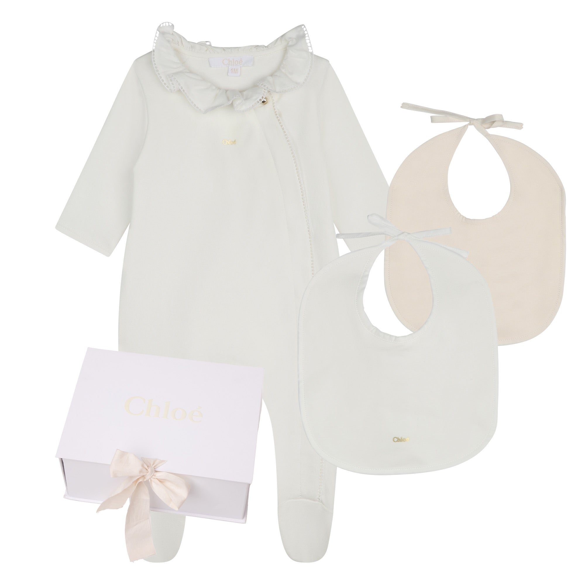 Baby Girls White Cotton Babysuit Set