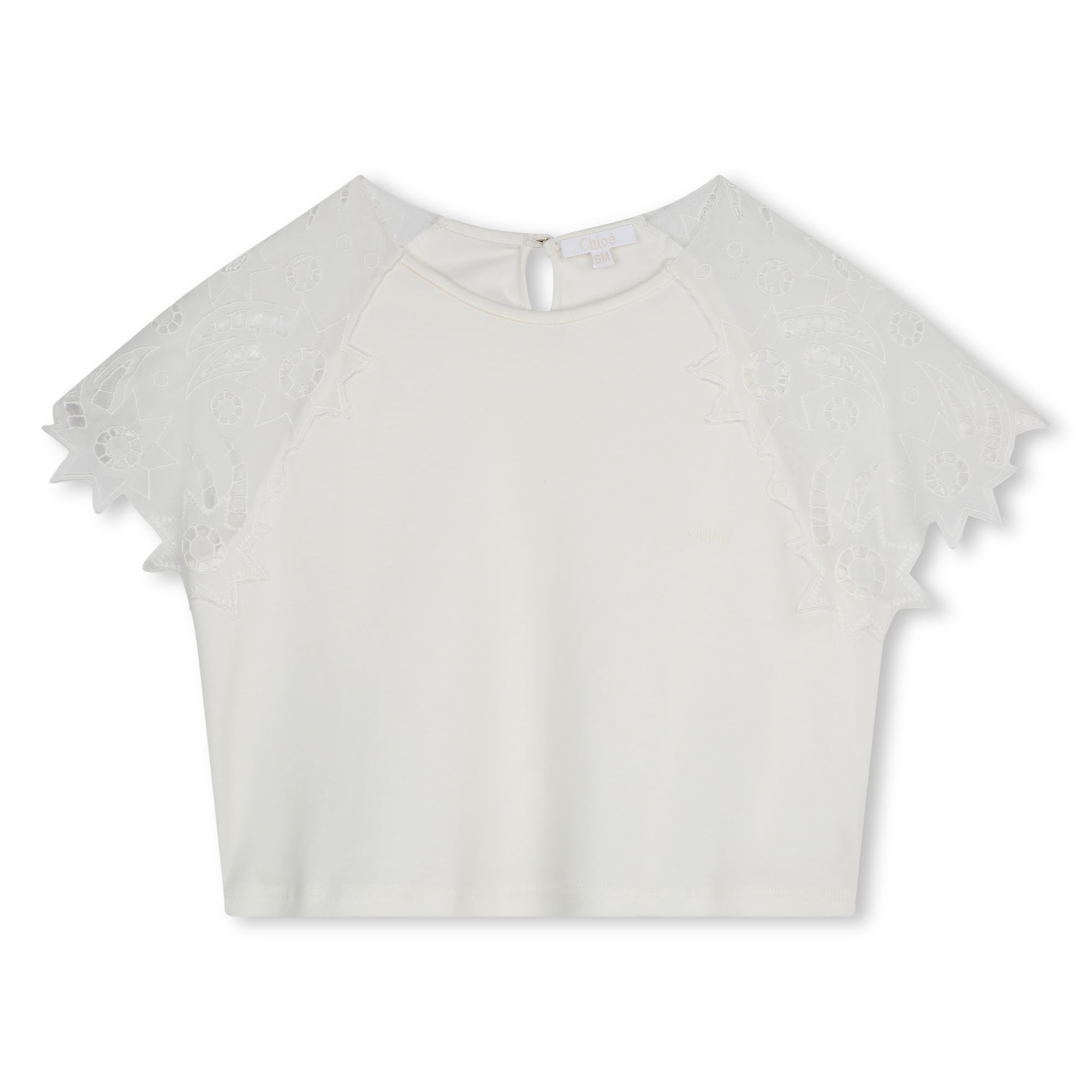 Girls White Embroidered Cotton T-Shirt