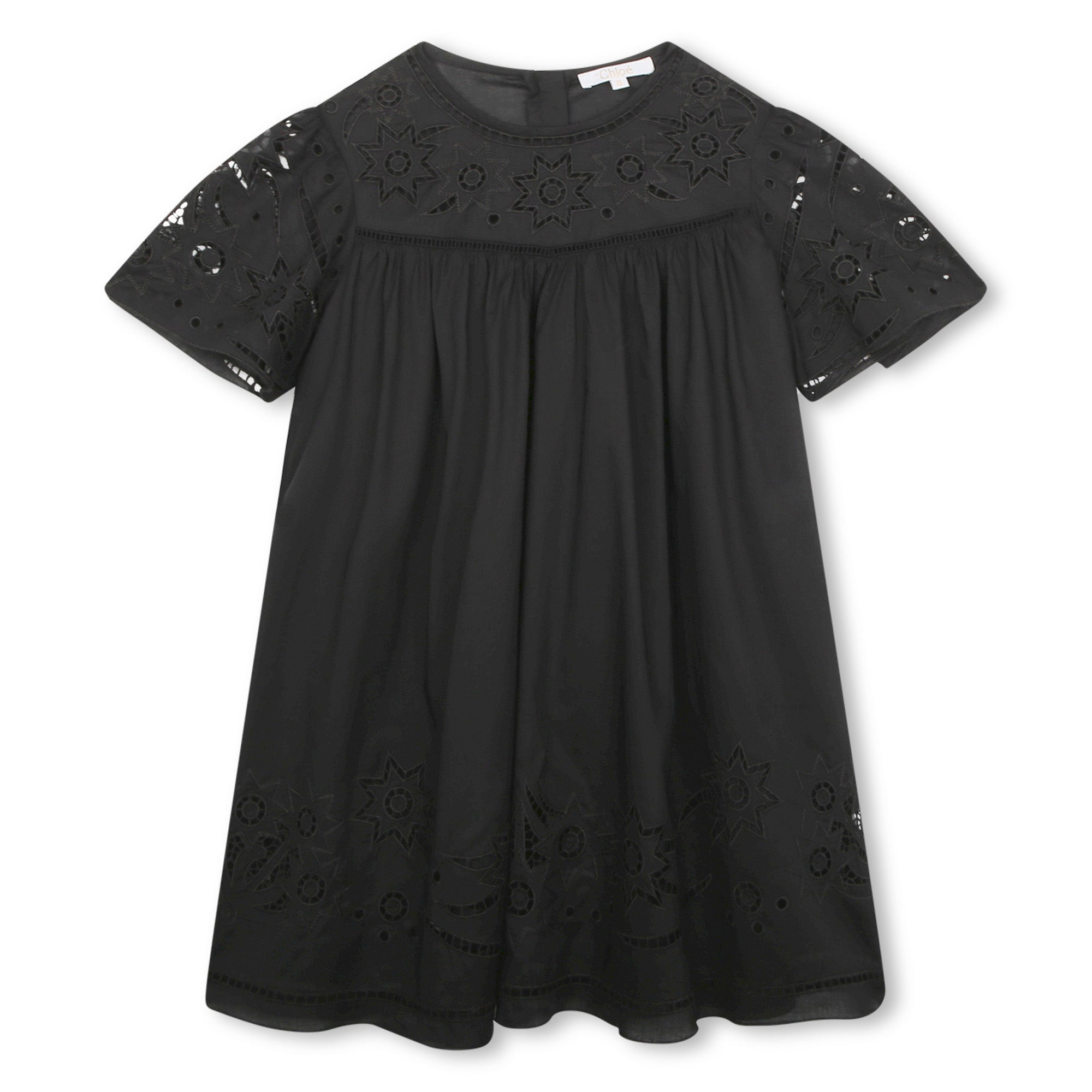 Girls Black Embroidered Cotton Dress