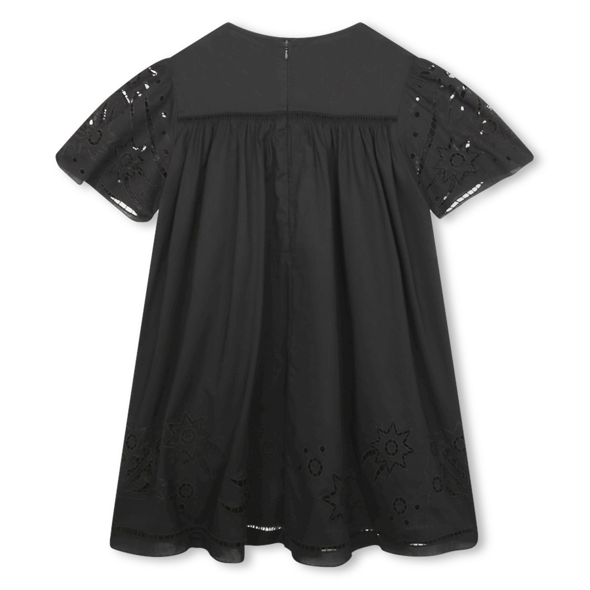 Girls Black Embroidered Cotton Dress