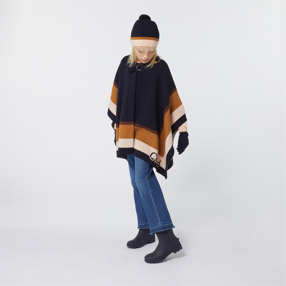Girls Dark Blue Cotton Mittens