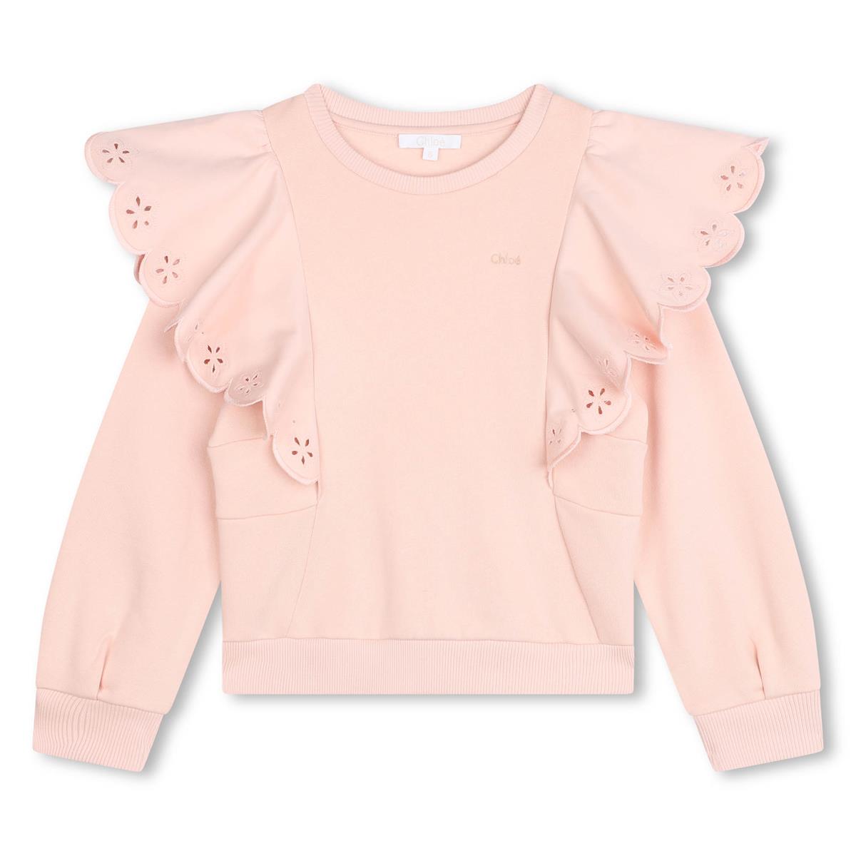 Girls Rose Ruffled Cotton Sweatshirt