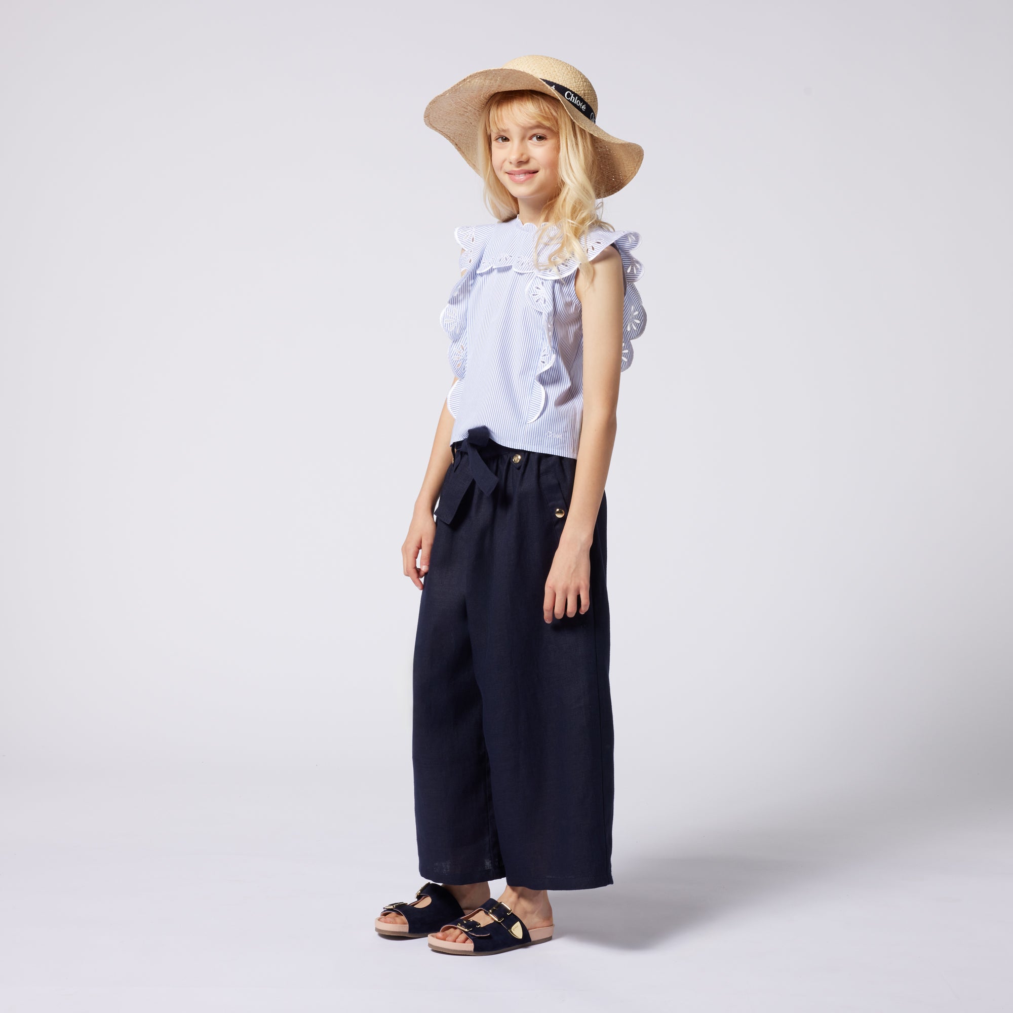 Girls Beige Raffia Sun Hat